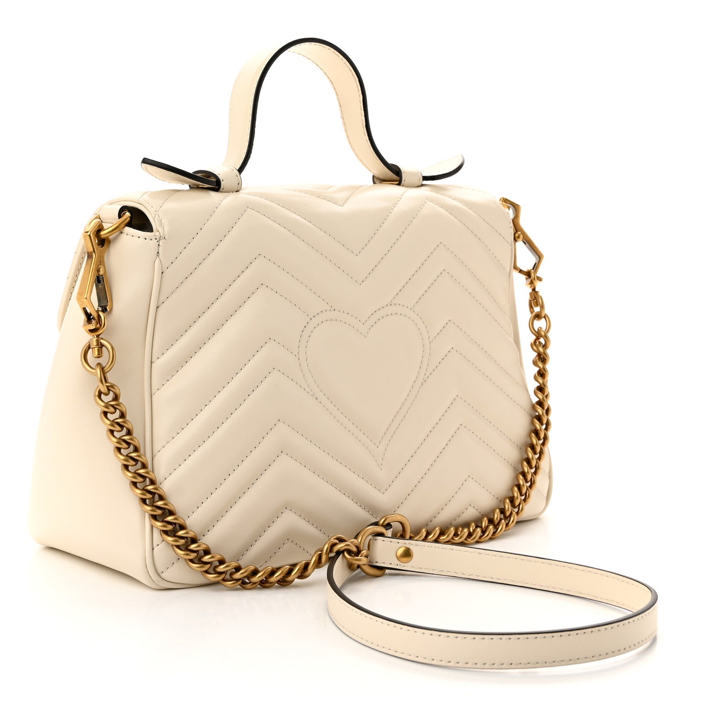 Calfskin Matelasse Small GG Marmont Top Handle Shoulder Bag White