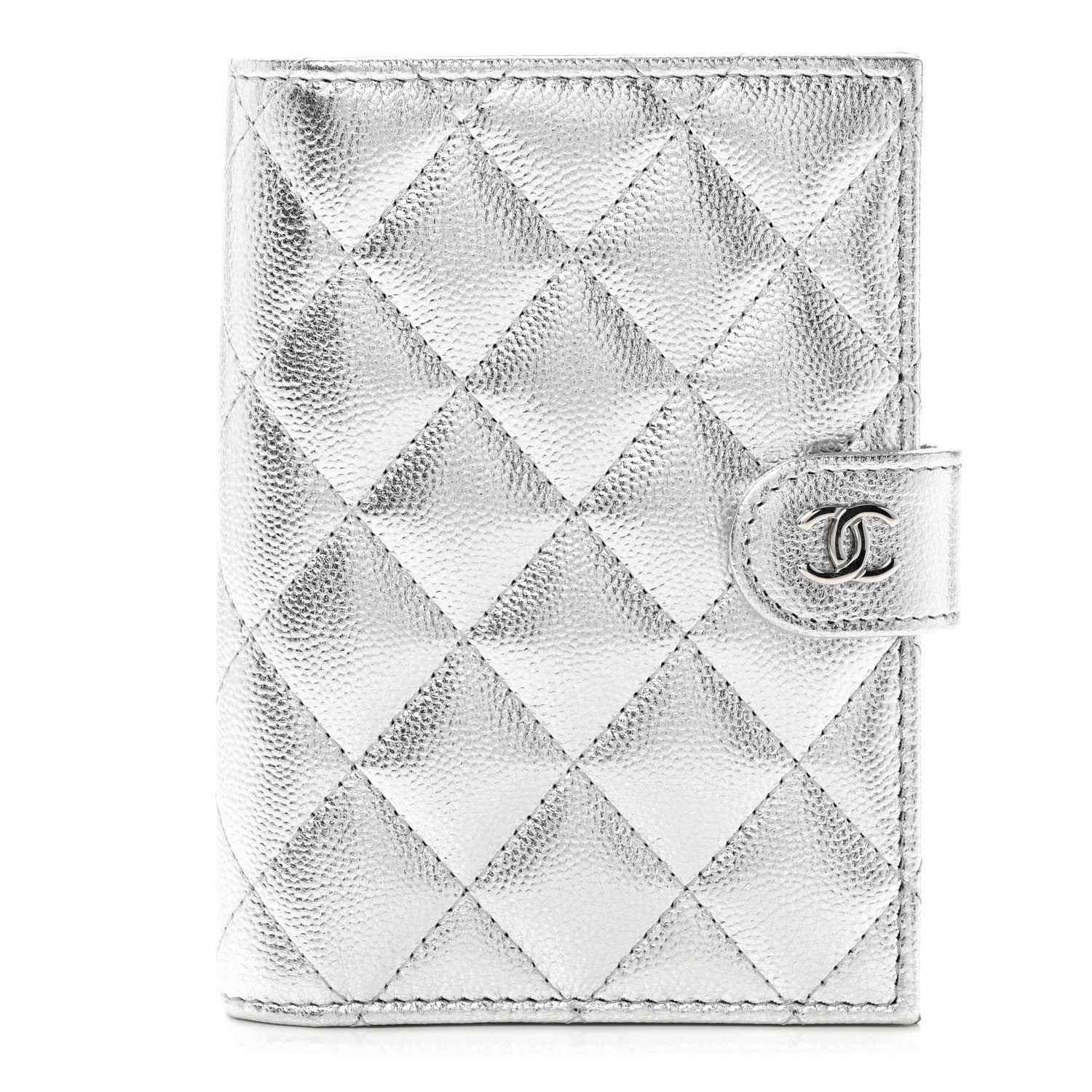 Chanel Metallic Caviar Quilted Passport Holder Silver 1868010