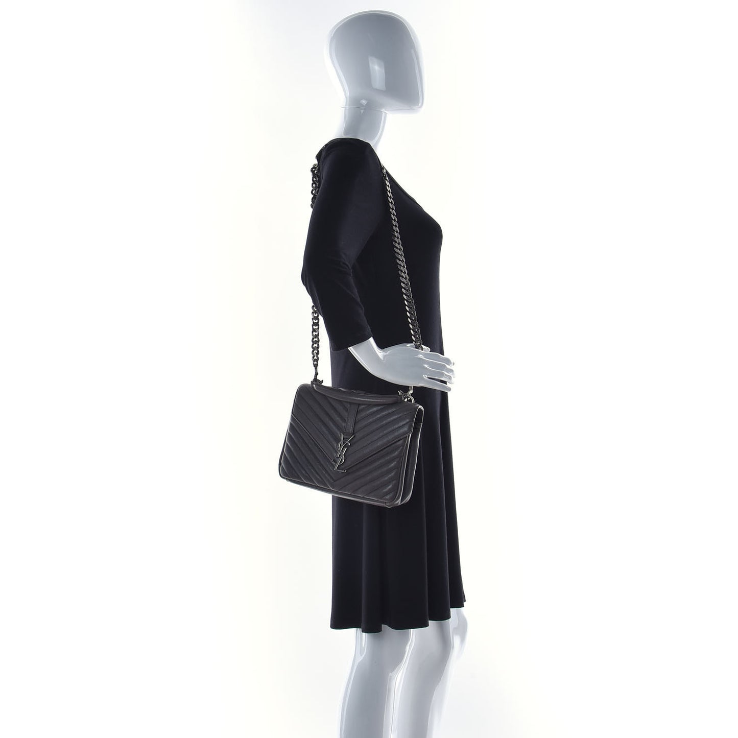 Sheepskin Matelasse Chevron Monogram Medium College Bag Asphalt