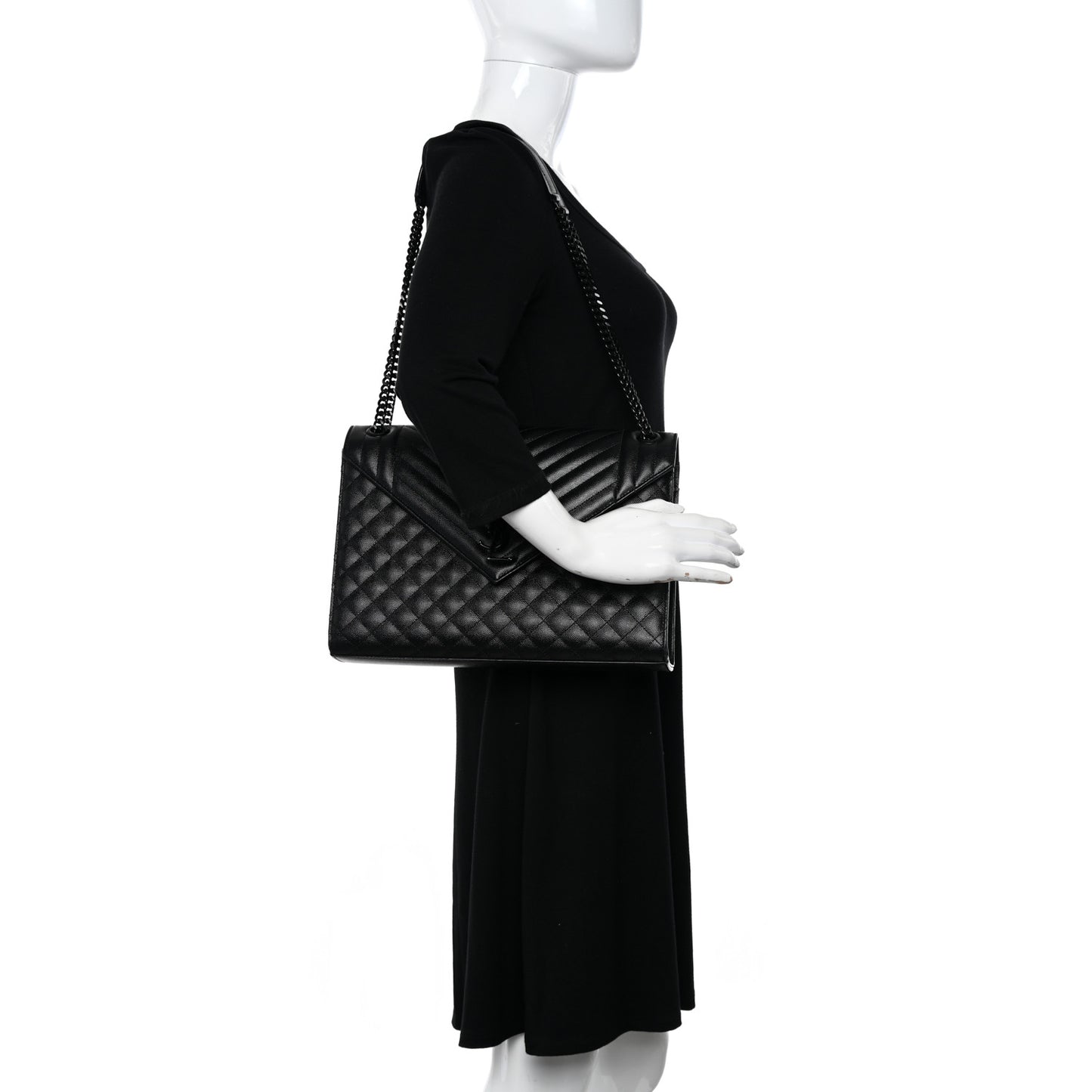 Grain De Poudre Textured Mixed Matelasse Large Triquilt Monogram Monochrome Satchel Black