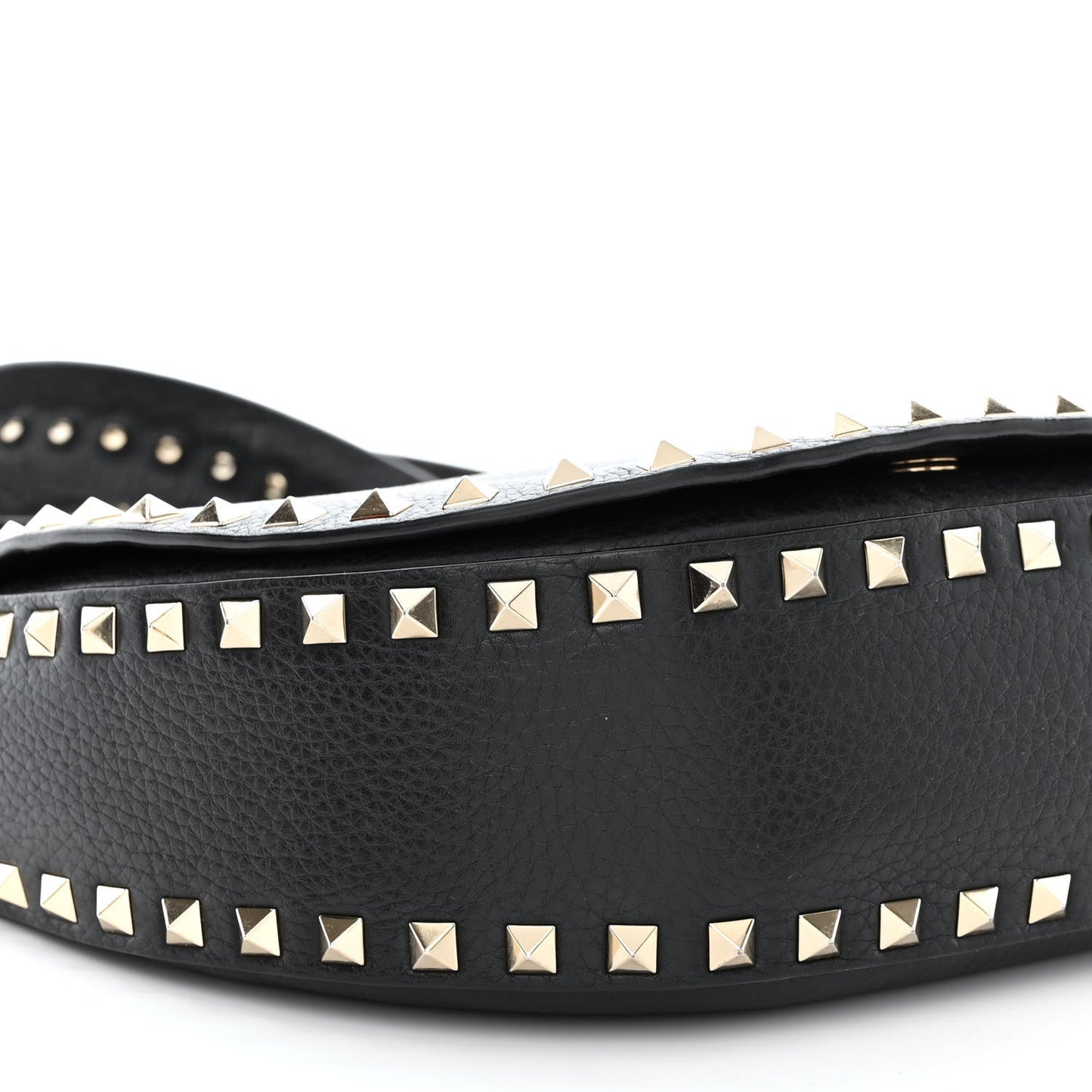Grained Calfskin Rockstud Saddle Bag Black