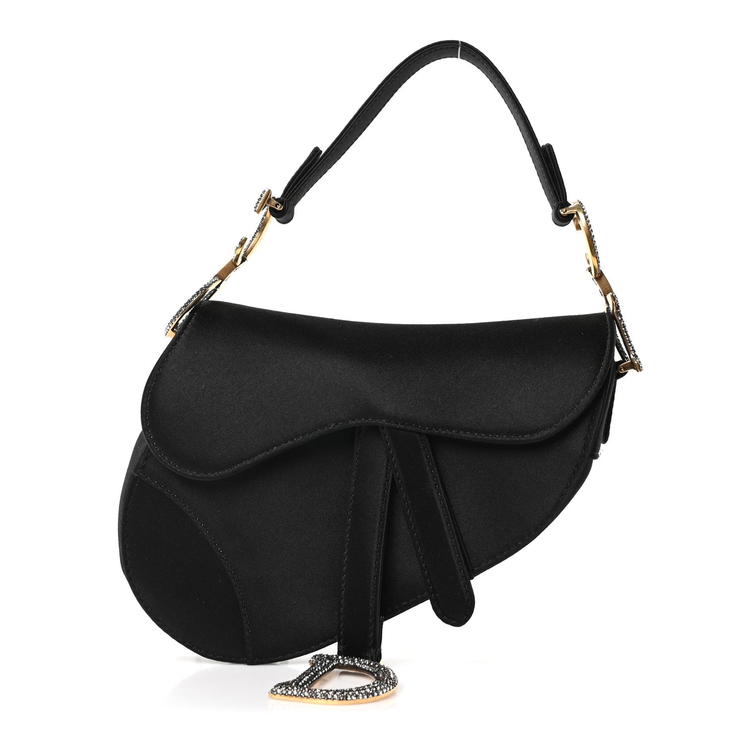 Christian Dior Satin Crystal Mini Saddle Bag Black 1778074