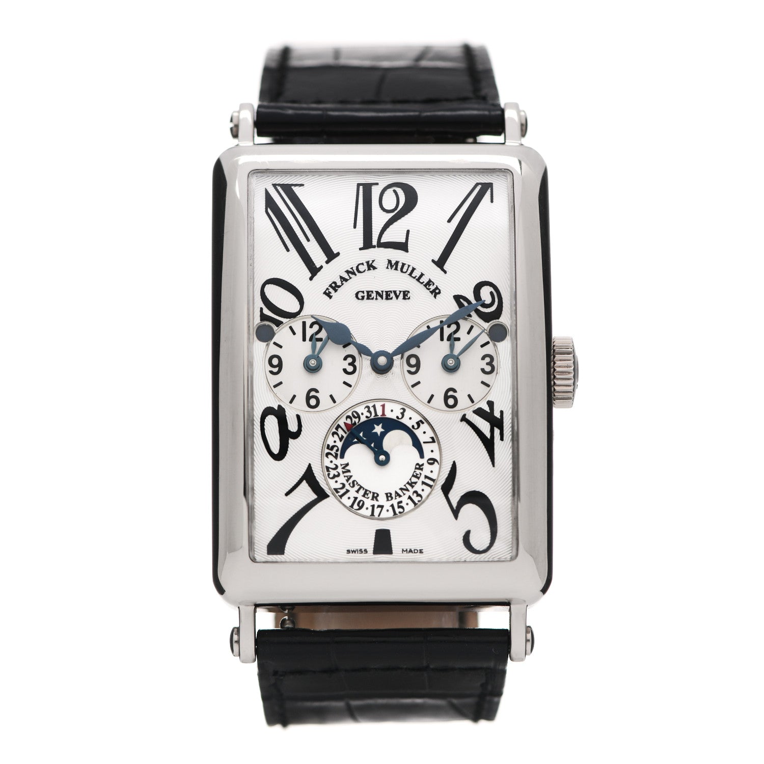 Franck Muller 18K White Gold Alligator 39mm Long Island Master Banker Lunar Automatic Watch 1250MBLDT 1 of 5