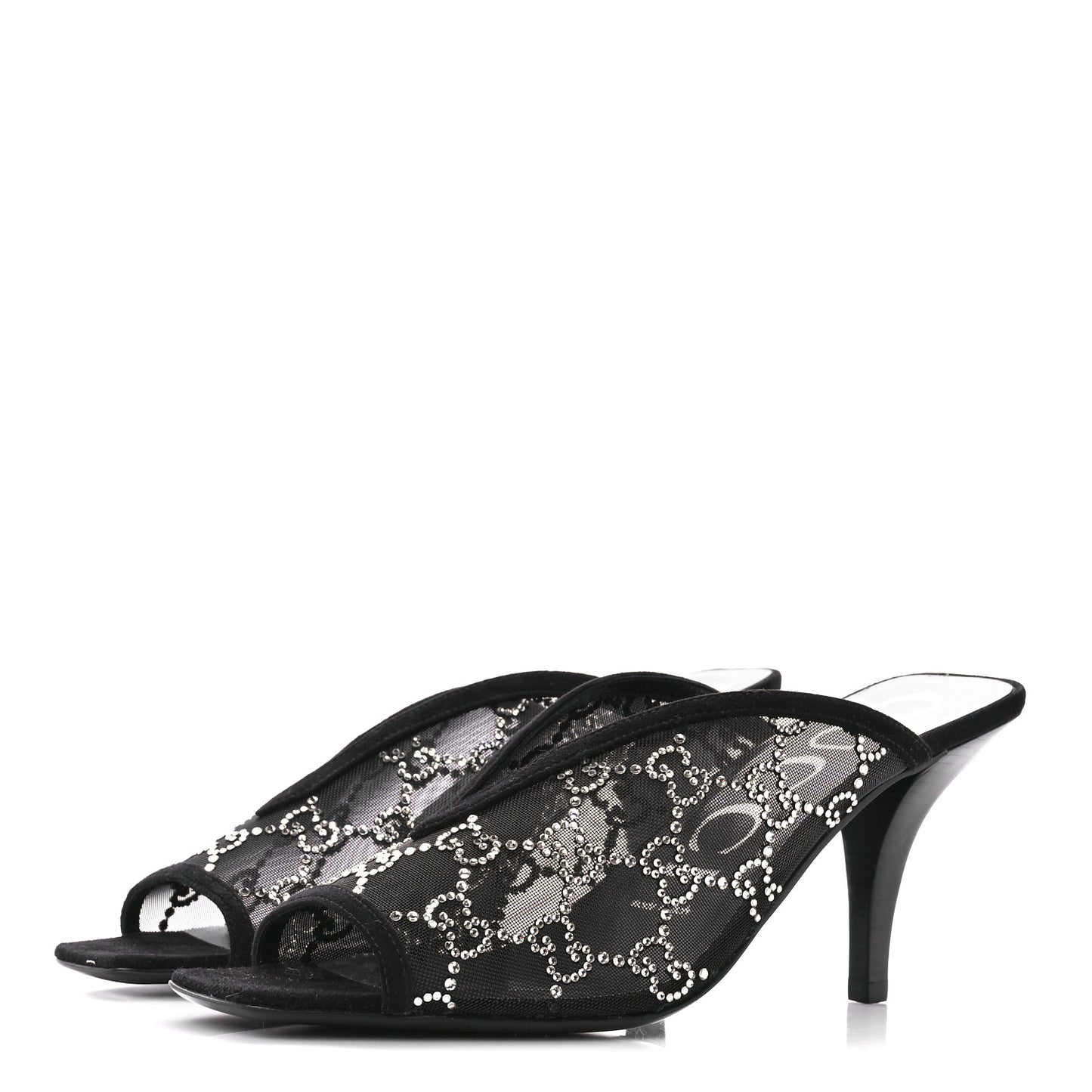 Tela Retino Kid Scamosciato Crystal GG Monogram Square G 95mm Slide Sandals 38 Black