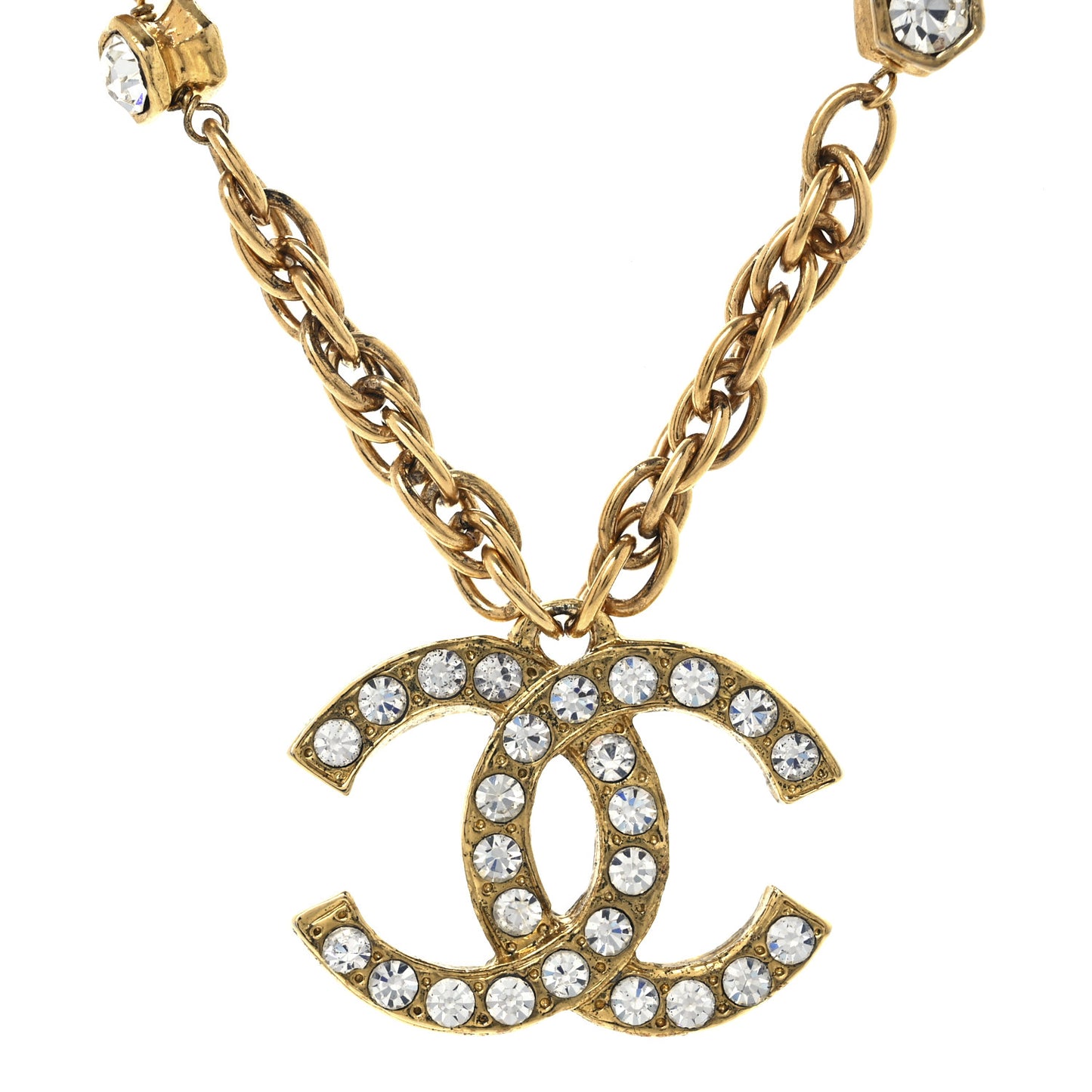 Crystal Hexagon CC Necklace Gold