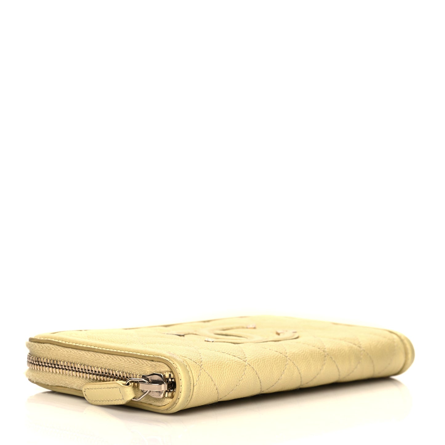 Caviar Quilted Filigree Zip Around Wallet Yellow