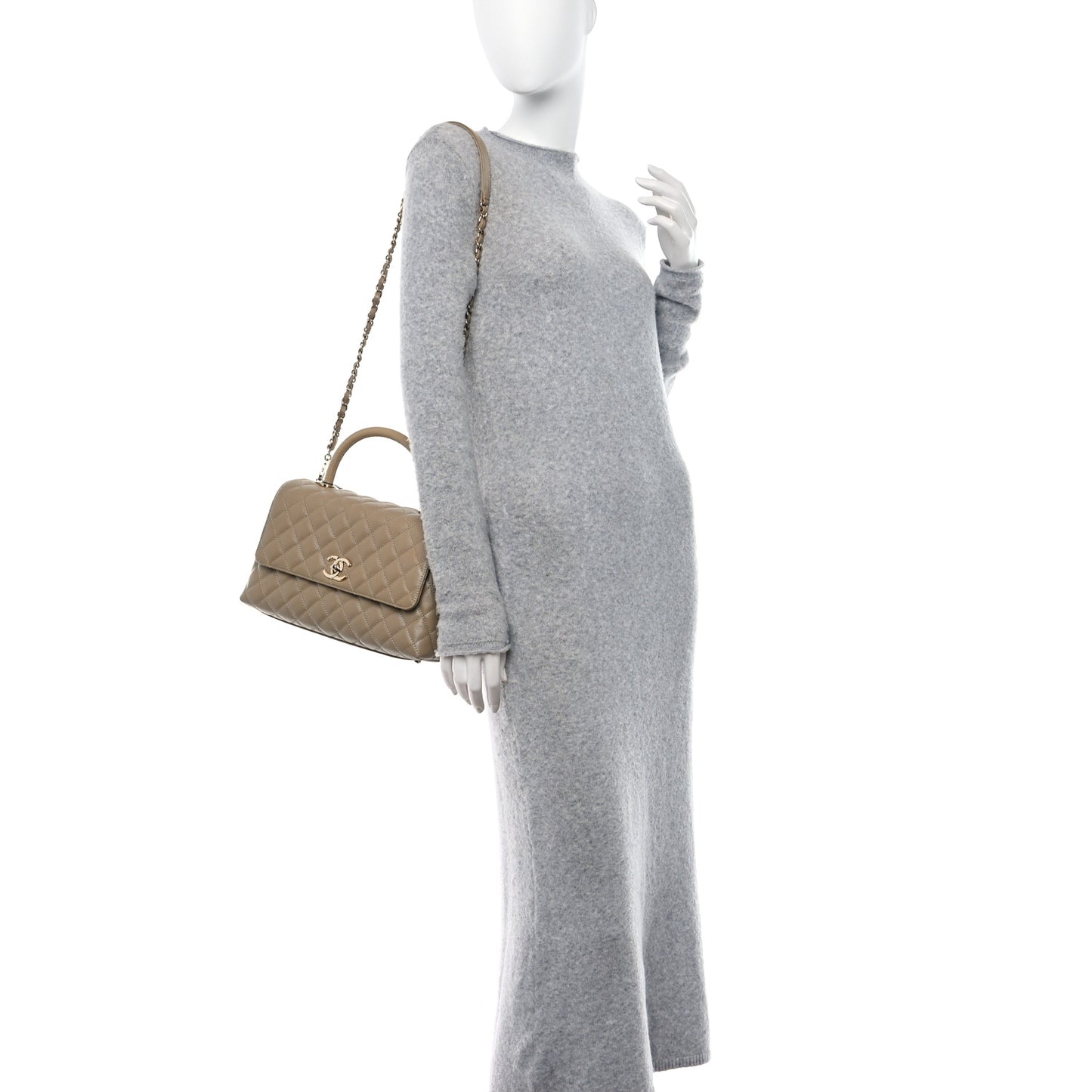 Caviar Lizard Embossed Quilted Small Coco Handle Flap Dark Beige