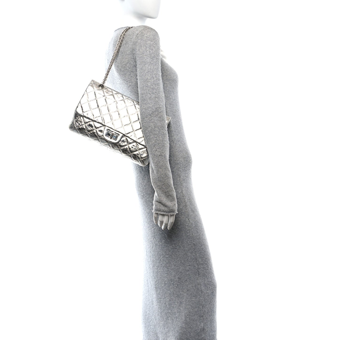 Metallic Aged Calfskin Quilted 2.55 Reissue 227 Flap Silver