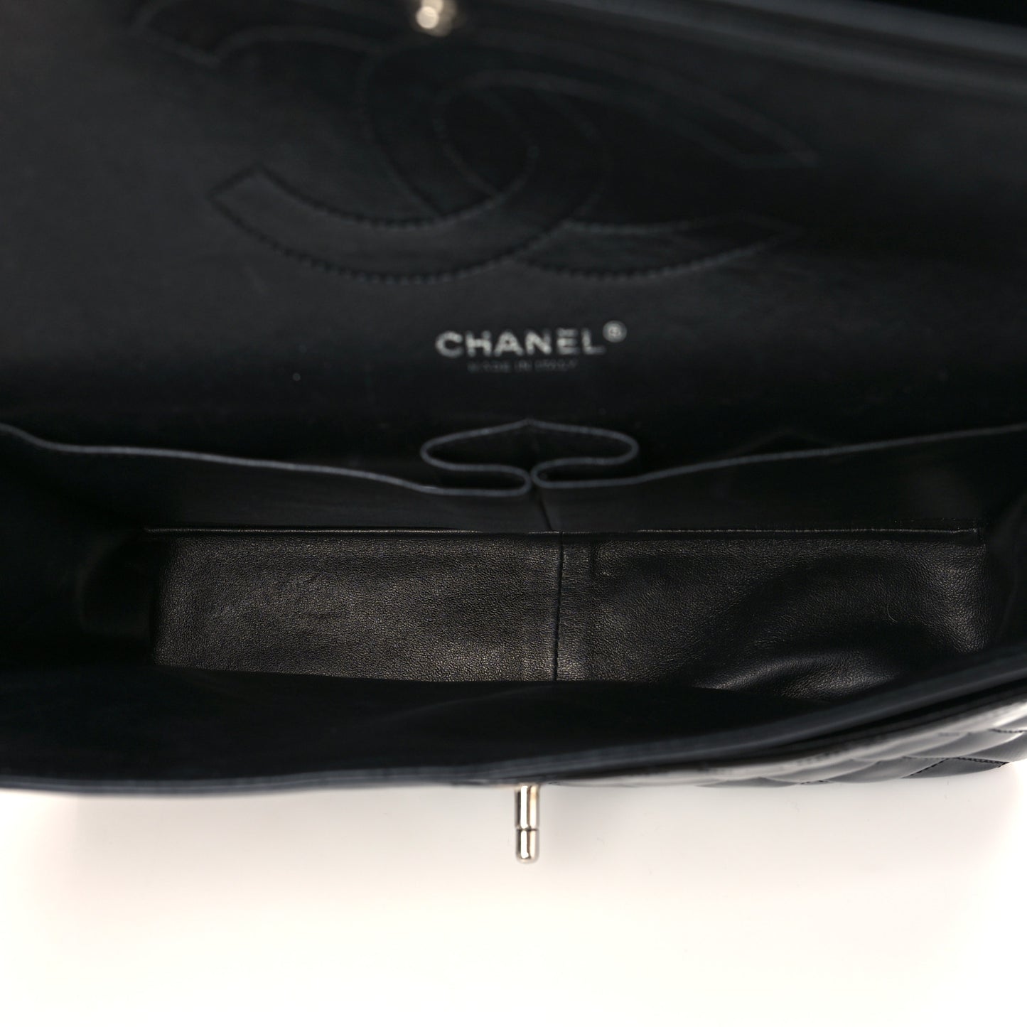 Striated Patent Quilted Jumbo Double Flap Black