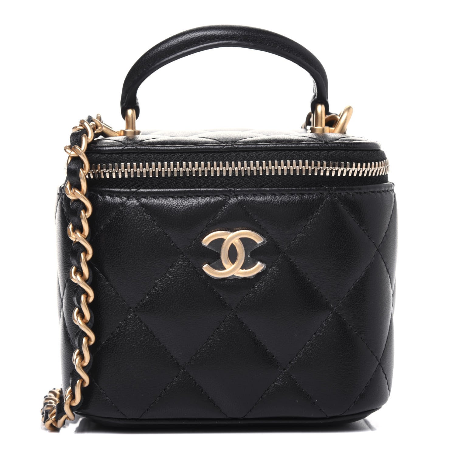 Chanel Lambskin Quilted Top Handle Mini Vanity Case With Chain
