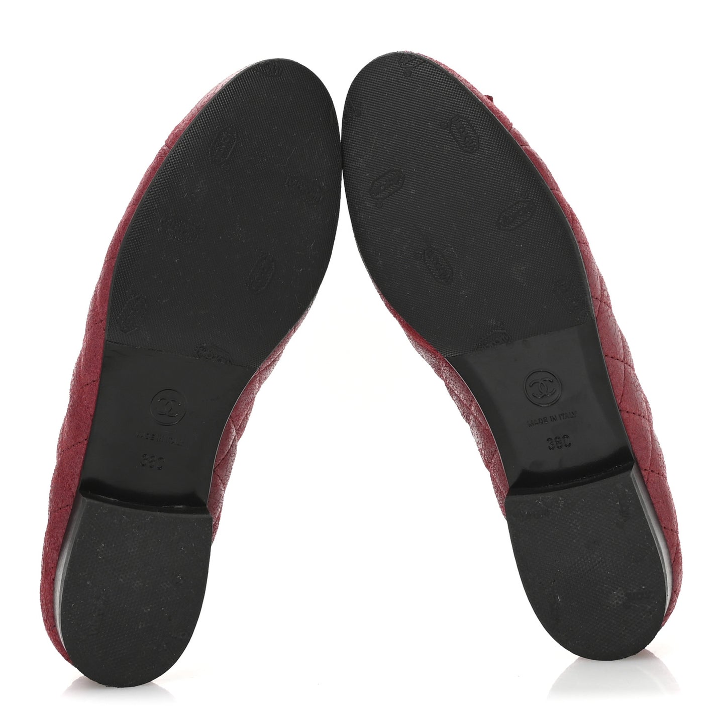 Suede Calfskin Quilted Cap Toe CC Ballerina Flats 38 Red