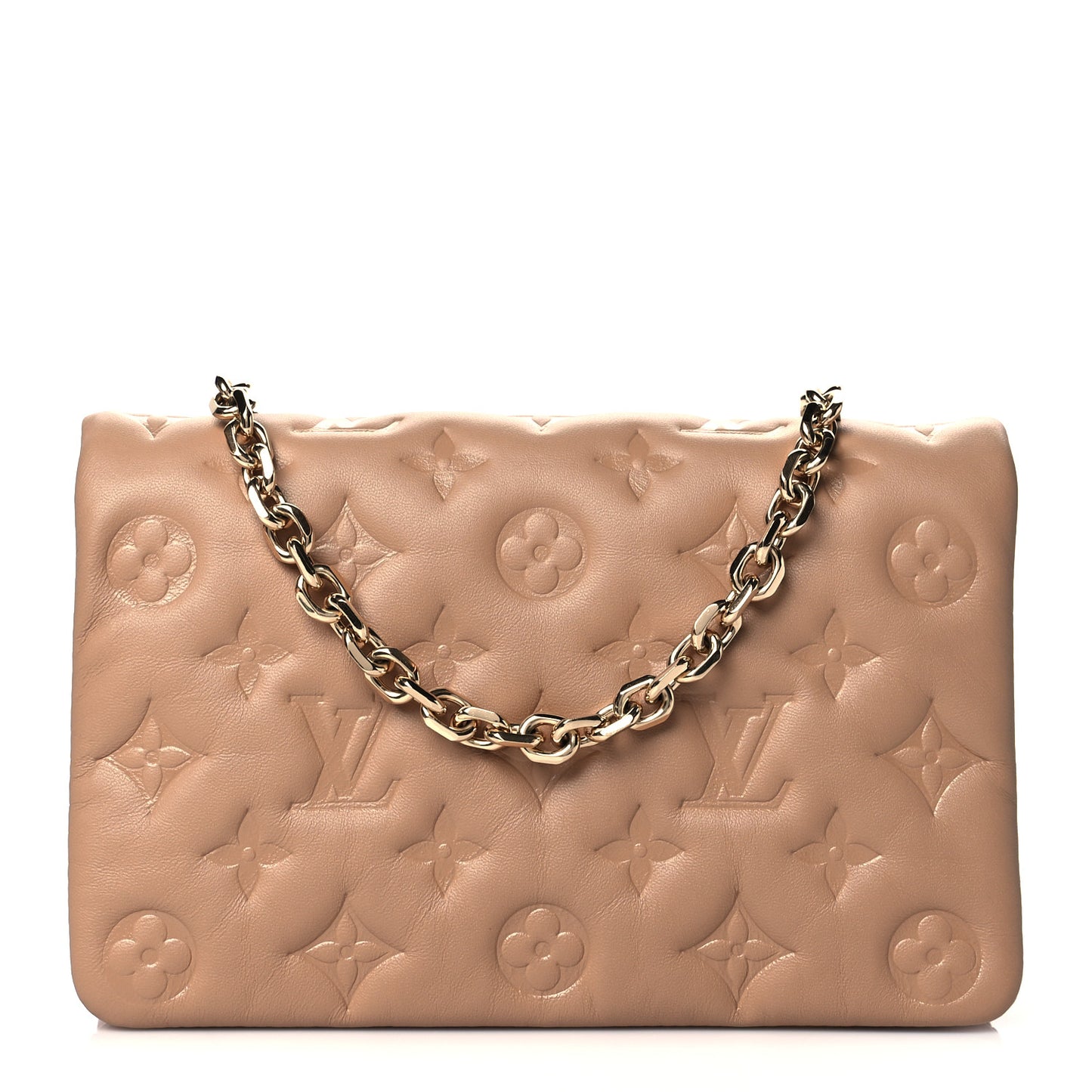 Lambskin Embossed Monogram Pochette Coussin Camel