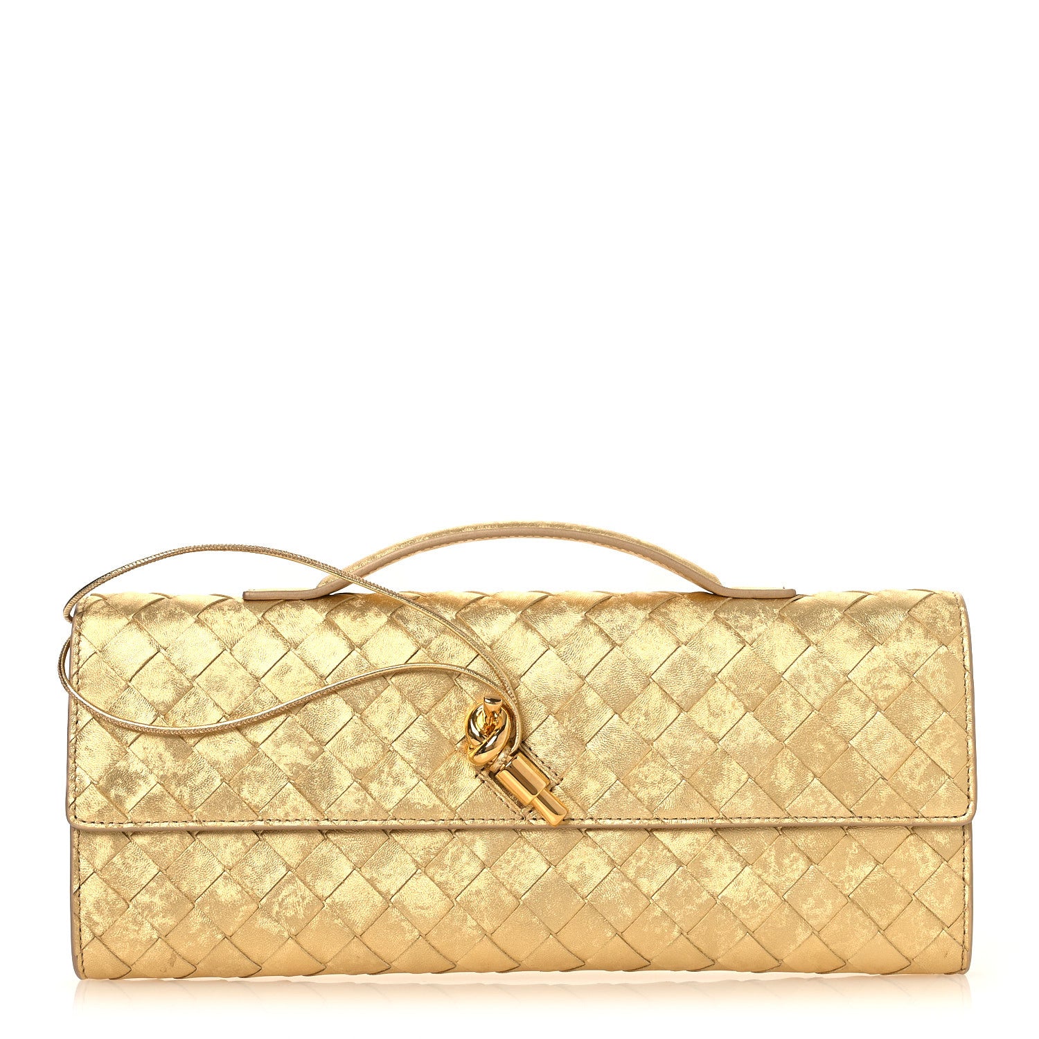 Bottega Veneta Metallic Satin Lambskin Intrecciato Long Andiamo