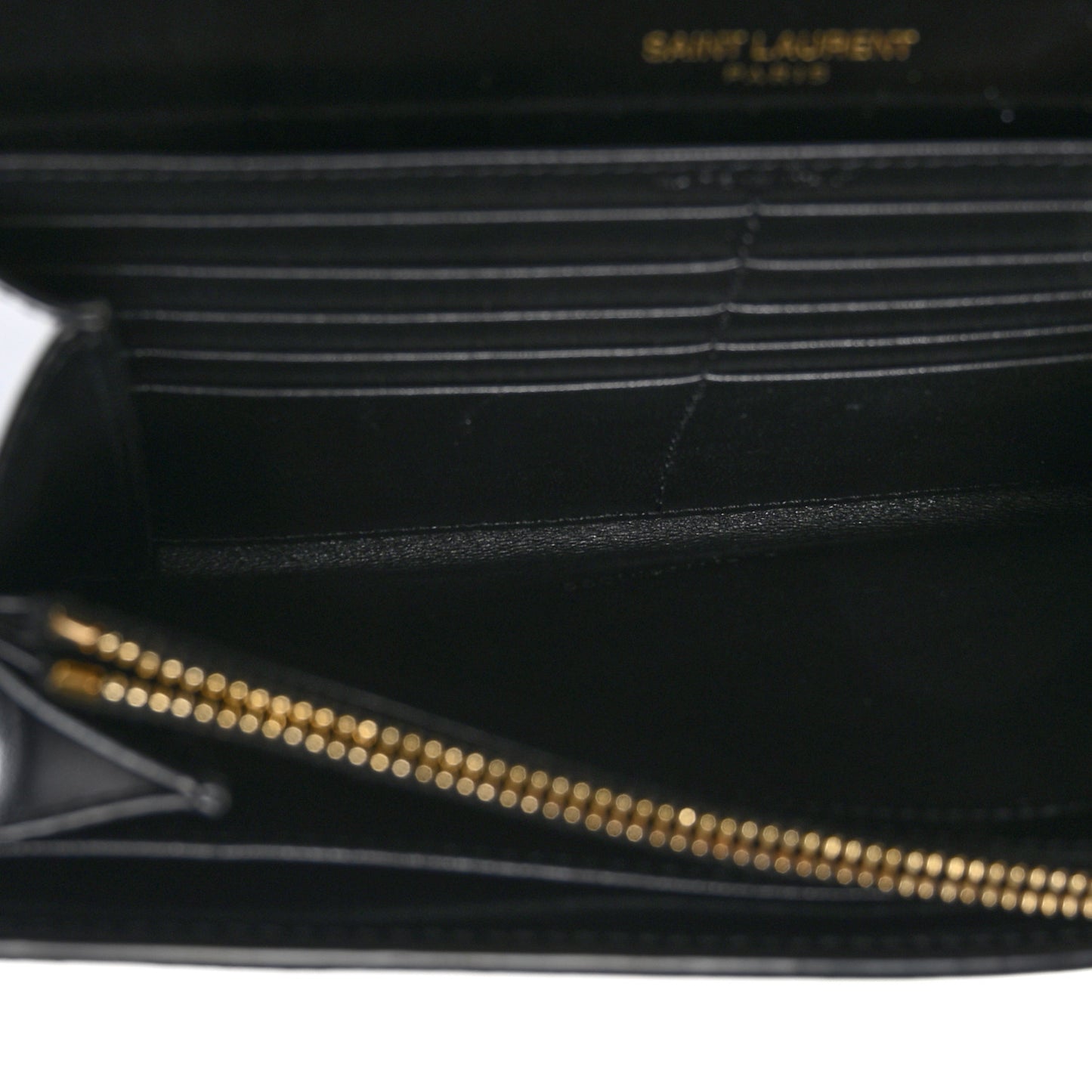 Glossy Calfskin Monogram Chain Wallet Black