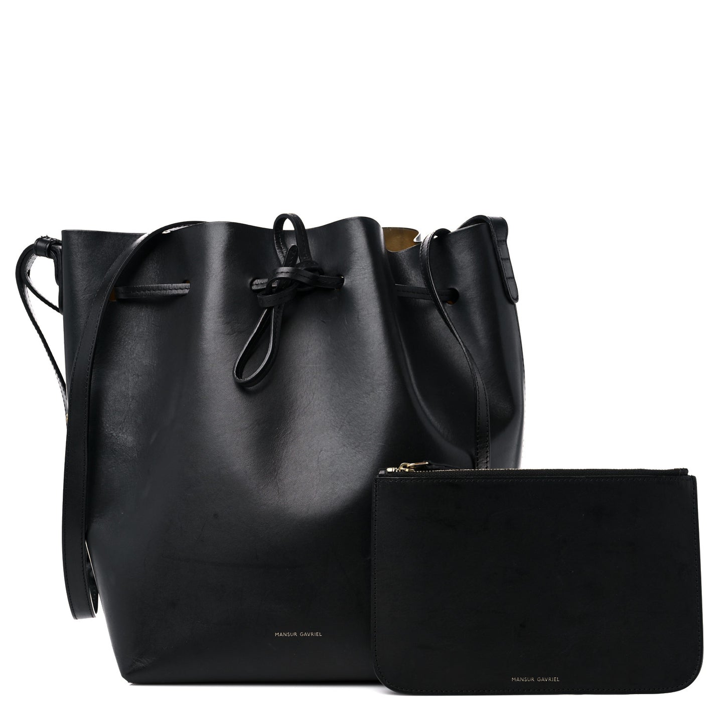 Vegetable Tanned Calfskin Bucket Bag Black Oro