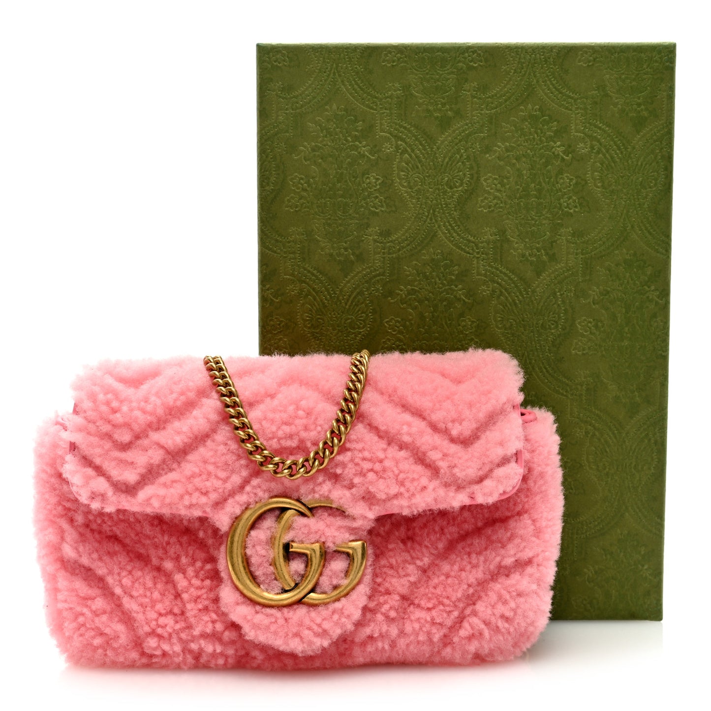 Shearling Matelasse Super Mini GG Marmont Shoulder Bag Lotus Pink
