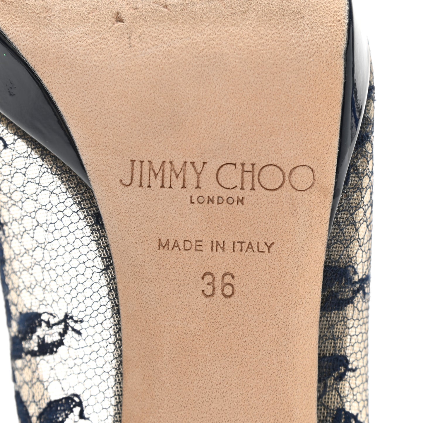 Lace Patent Luna Peep Toe Pump 36 Black