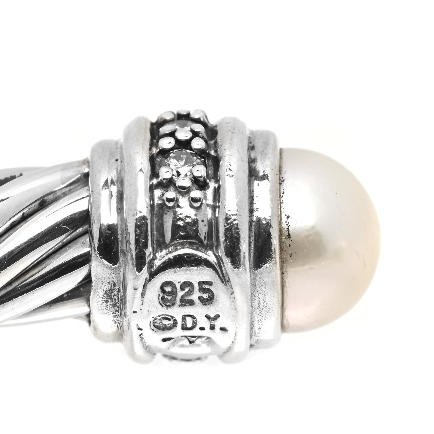 Sterling Silver Diamond Pearl 7mm Cable Classics Bracelet