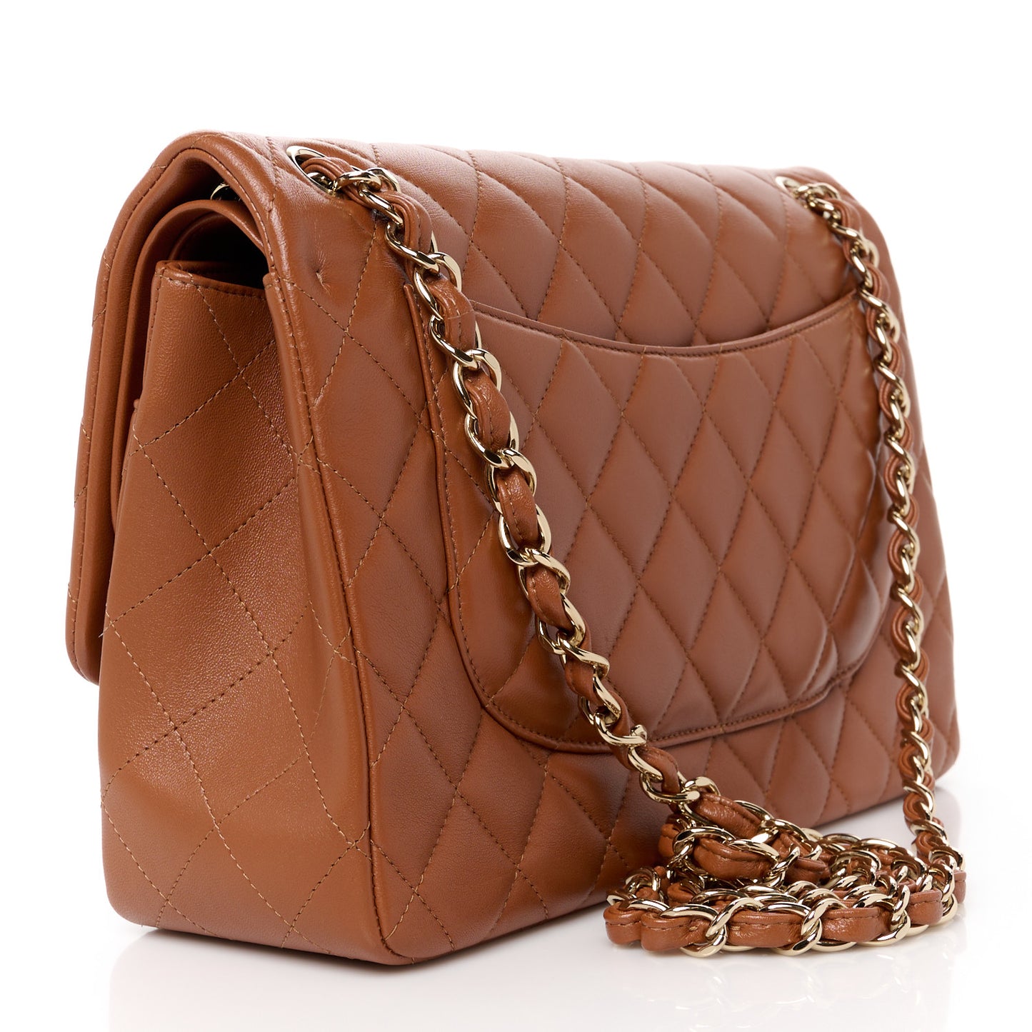 Lambskin Quilted Jumbo Double Flap Brown