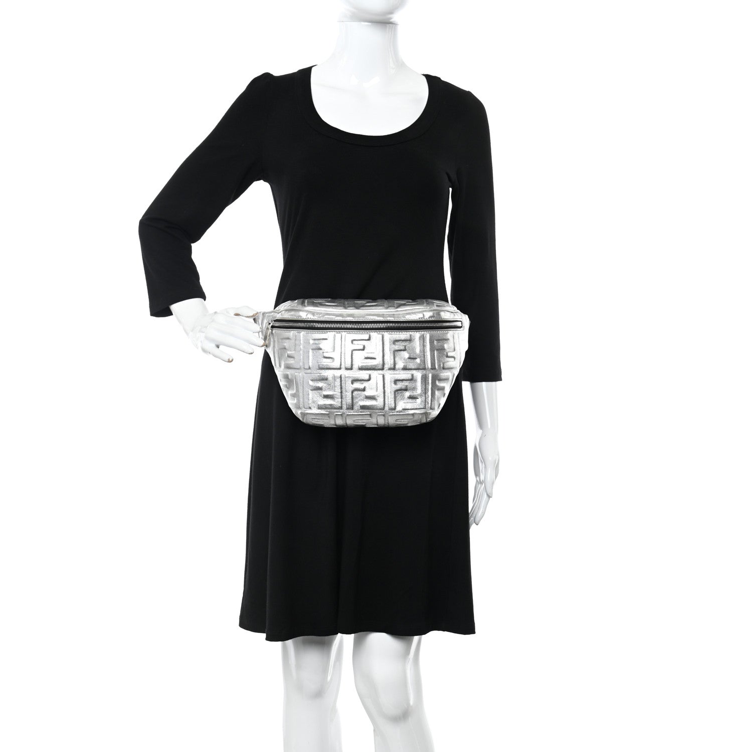 Fendi Vitello Catalan Mirror FF 1974 Embossed Belt Bag Argento 2 of 10