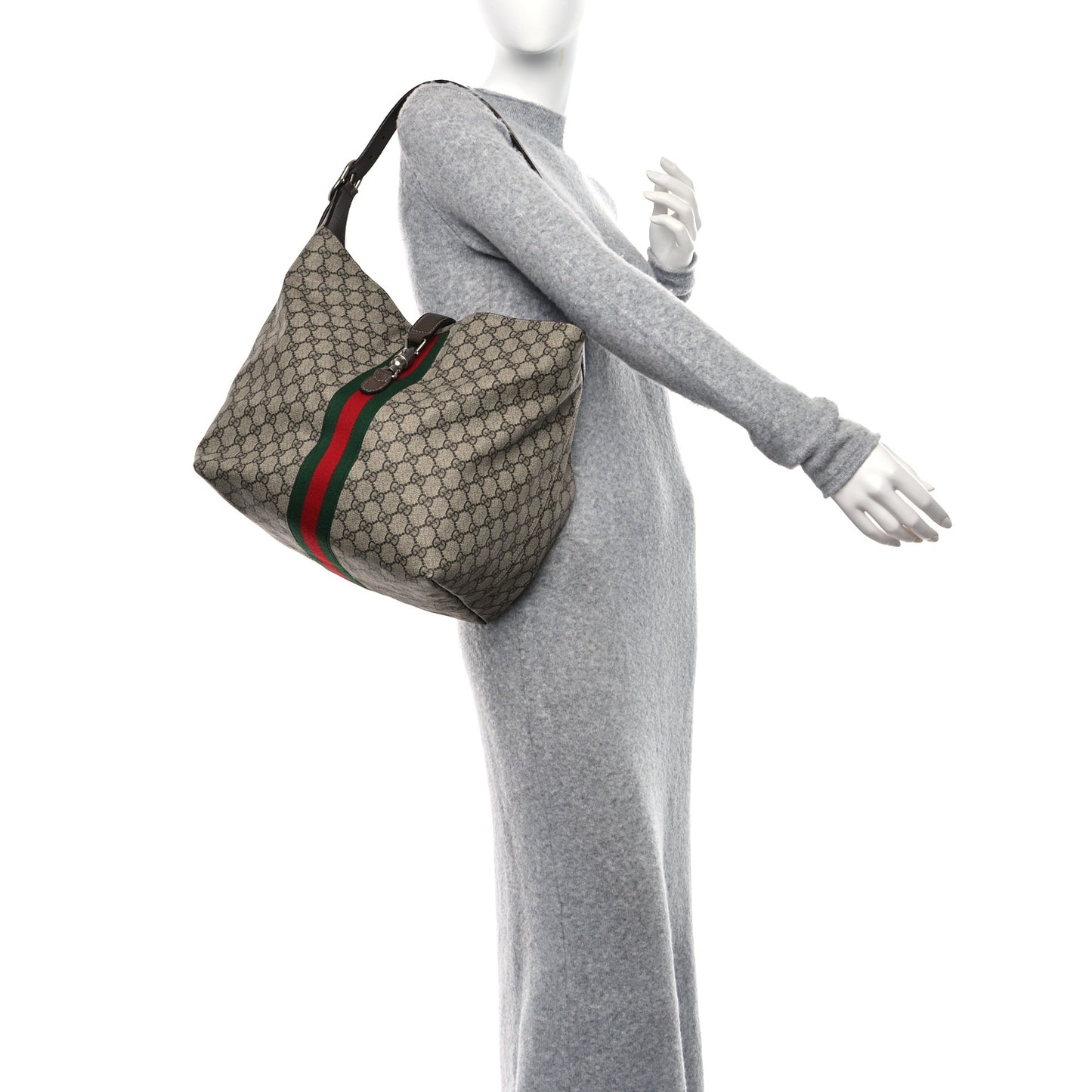 GG Supreme Monogram Calfskin Web Small Jackie 1961 Shoulder Bag Beige Brown Sugar