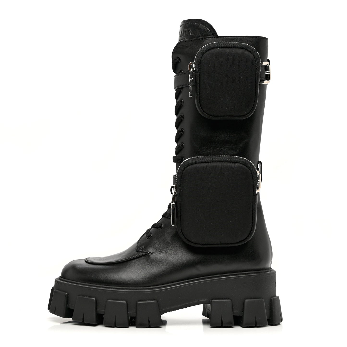 Vitello Lux Nylon Logo Monolith Pouch Pocket 55mm Tall Combat Boots 38 Black