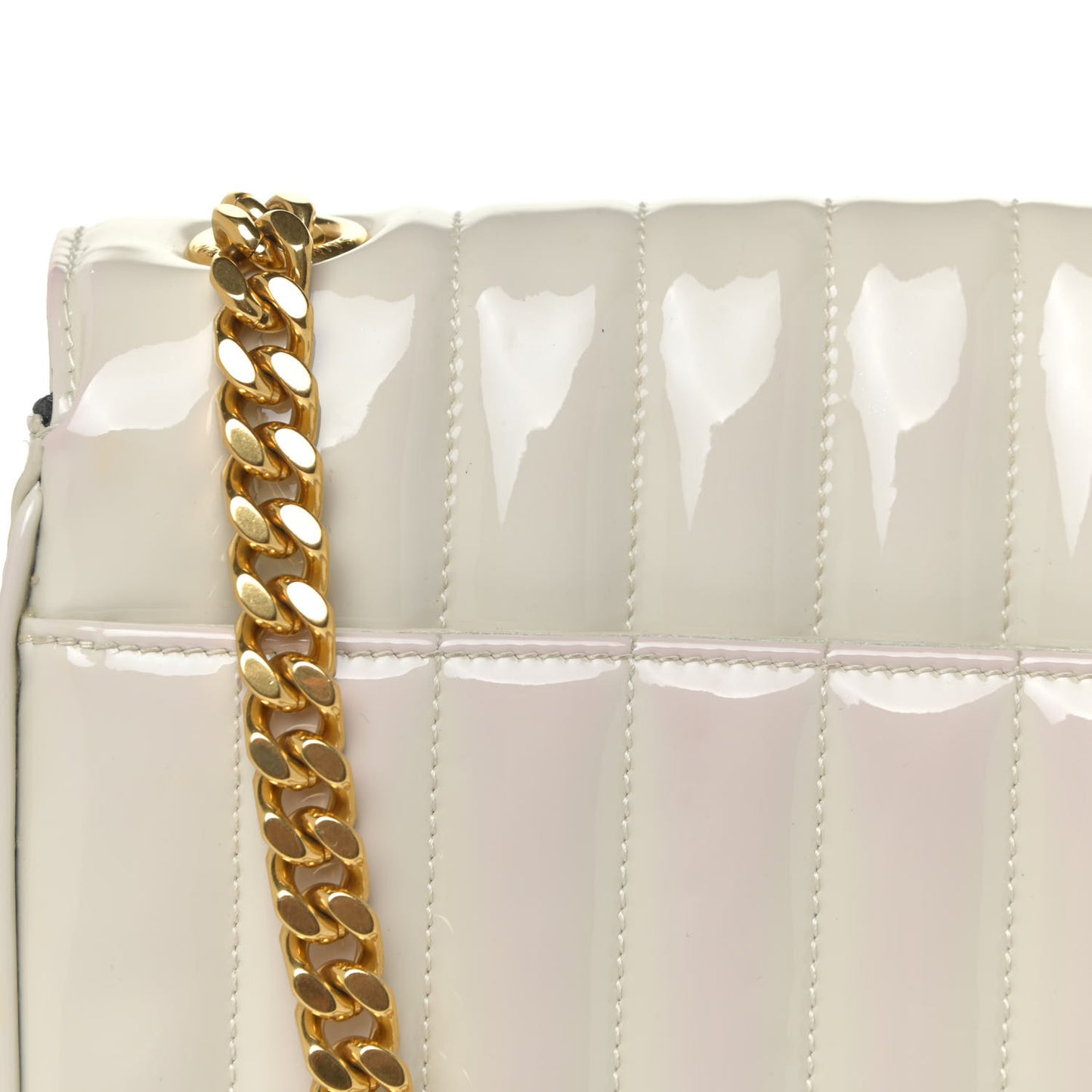 Patent Matelasse Monogram Large Vicky Chain Bag White