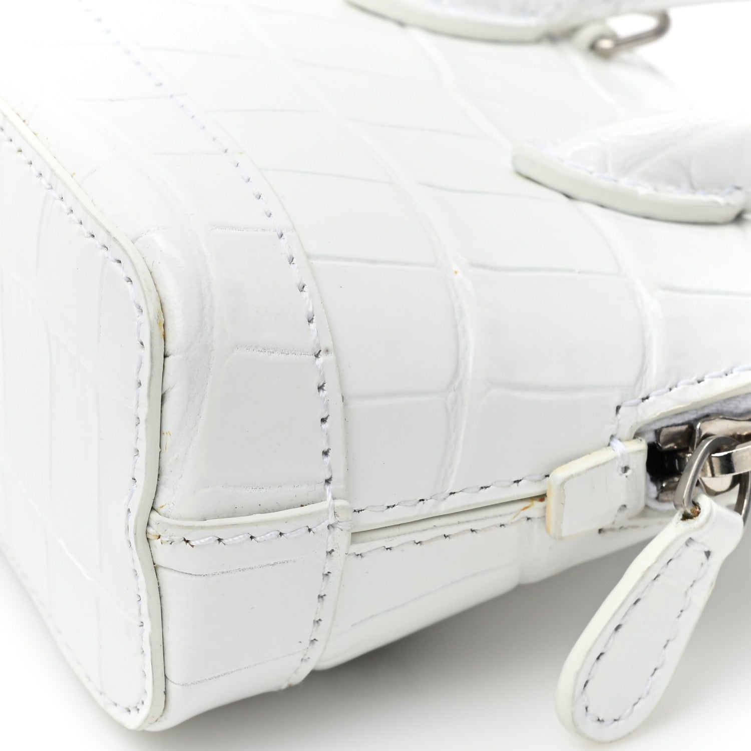 Balenciaga Calfskin Logo Crocodile Embossed Mini Ville Top Handle Bag White Black 12 of 13