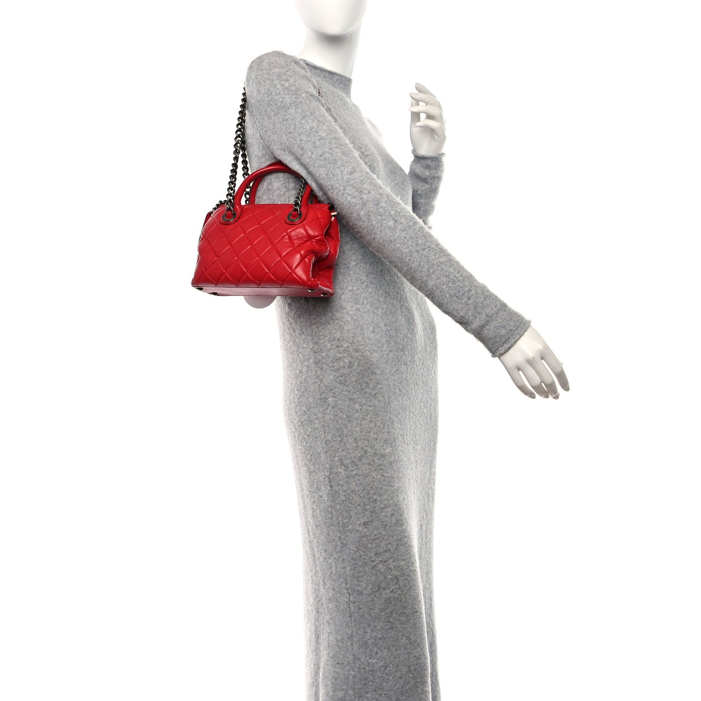 Shiny Sheepskin Quilted Small Shopping Tote Red