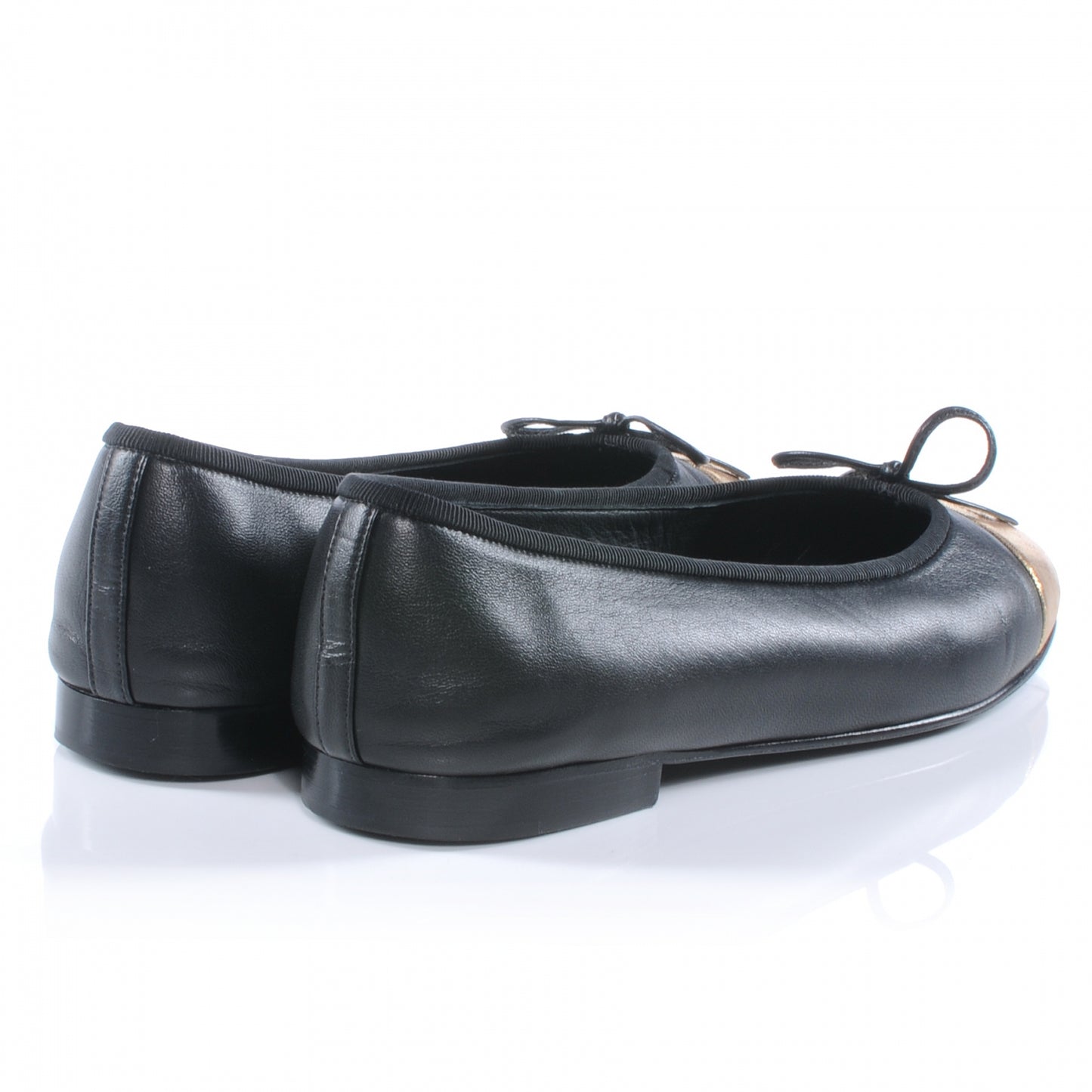 Leather Cap Toe Ballet Flats 39.5 Black Gold