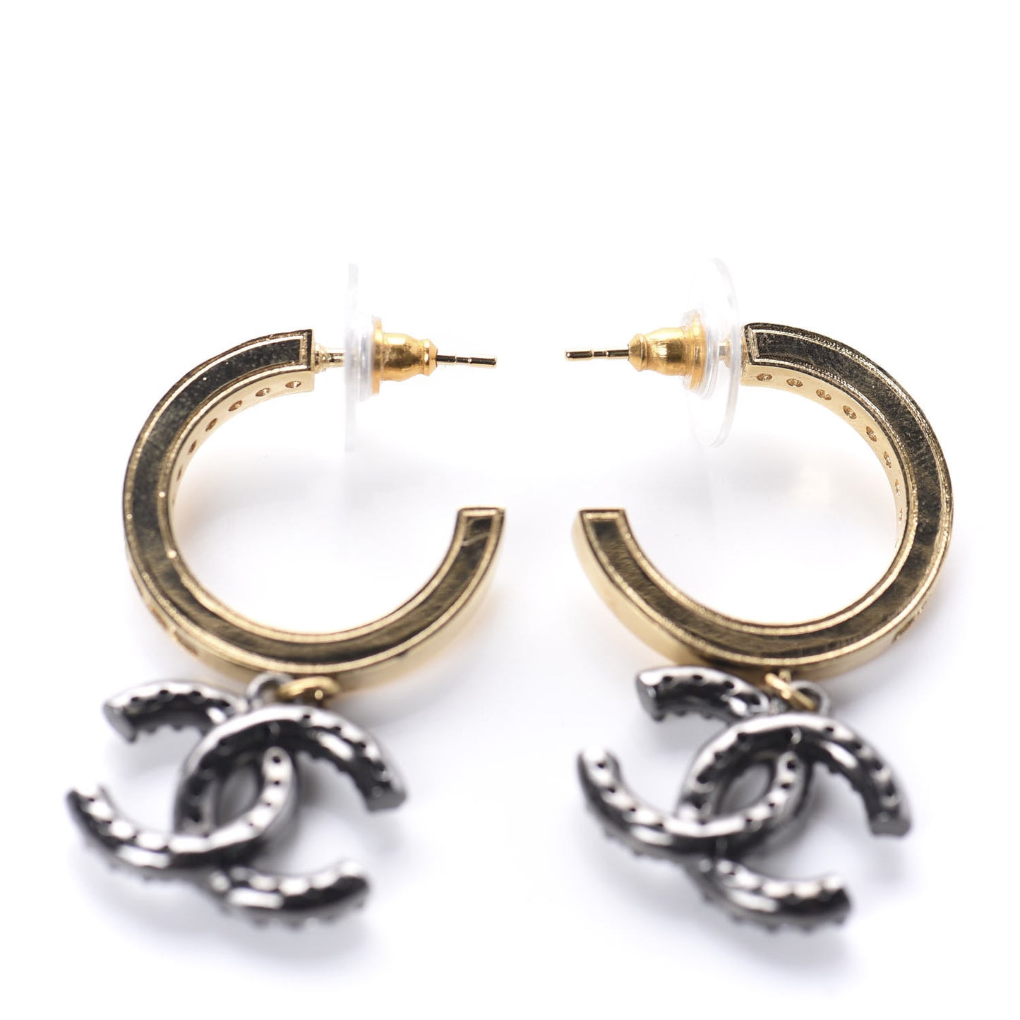 Crystal Lock Symbols CC Hoop Drop Earrings Gold Ruthenium