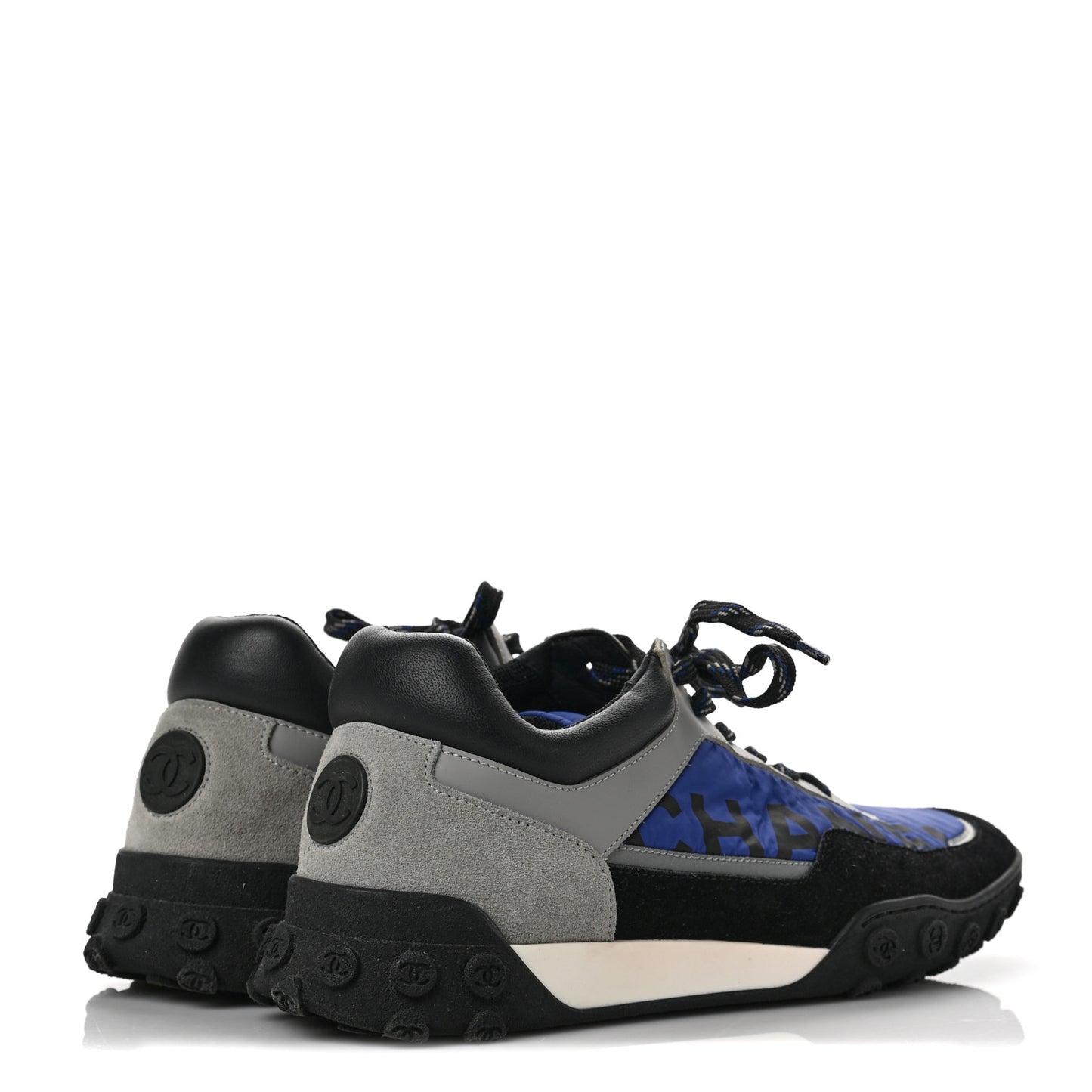 Nylon Calfskin CC Sneakers 39 Blue Black Grey