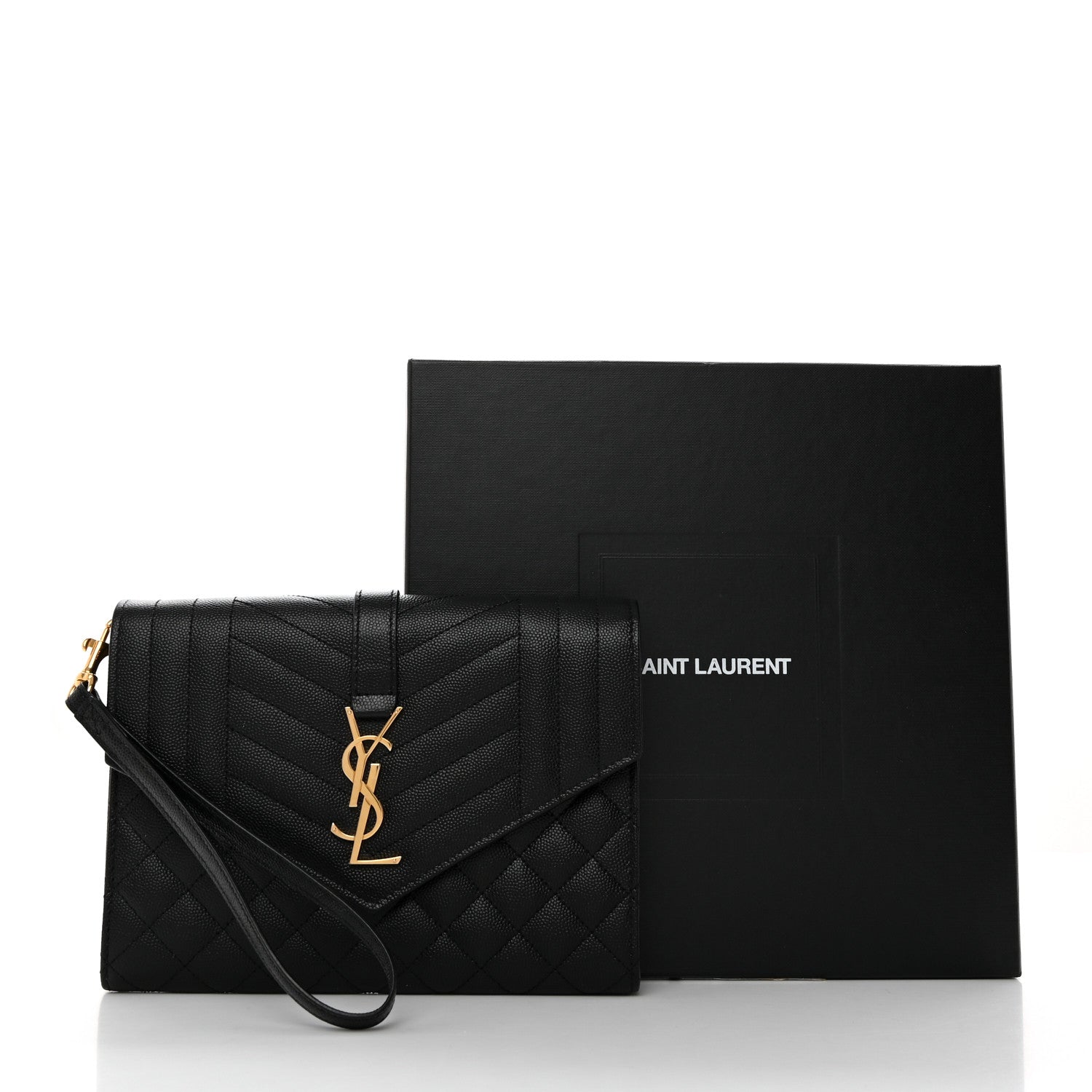 Saint Laurent Grain De Poudre Textured Mixed Matelasse Triquilt Monogram Clutch Black 11 of 11
