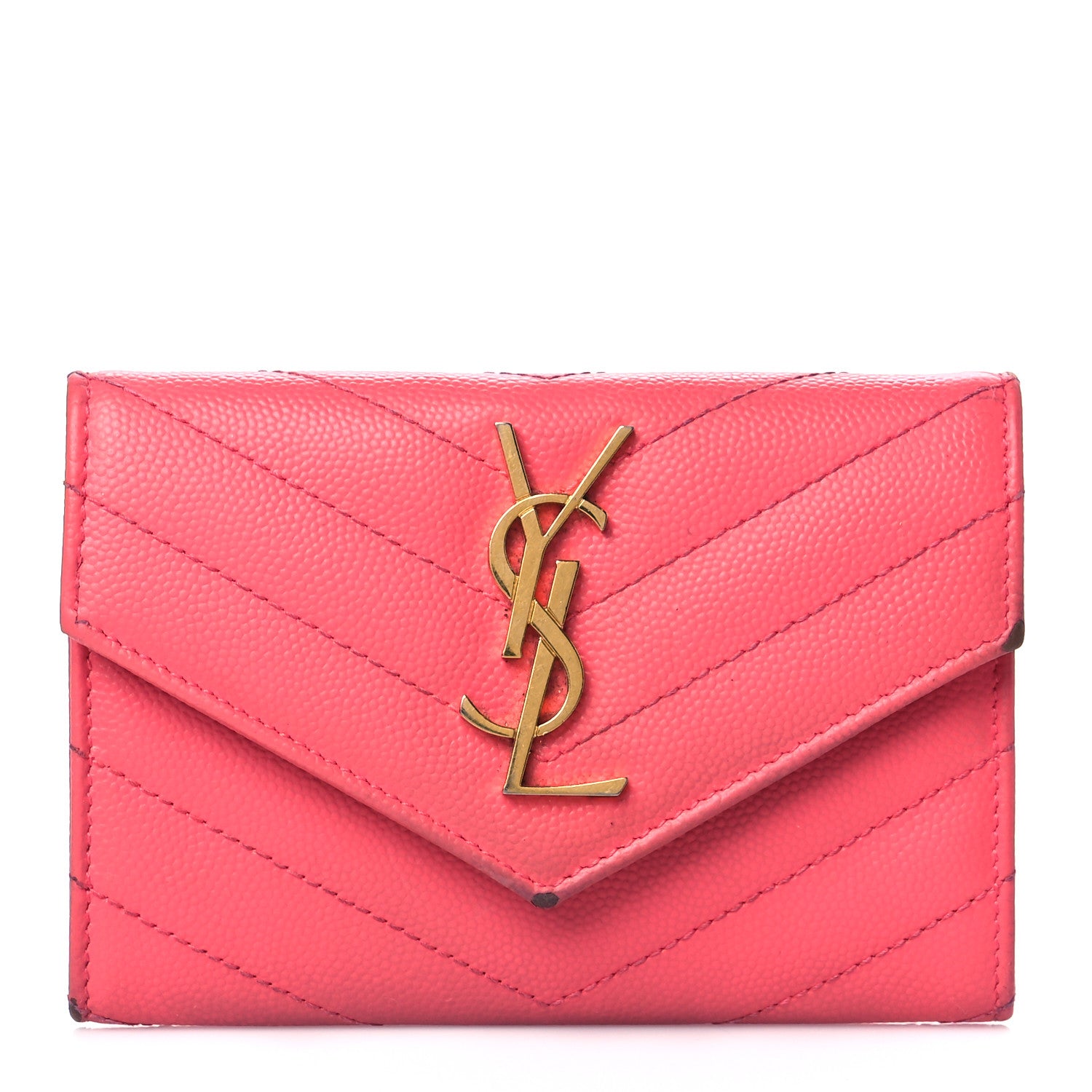Saint Laurent Grain De Poudre Matelasse Chevron Small Monogram Envelope Wallet Rose Clair 1 of 16