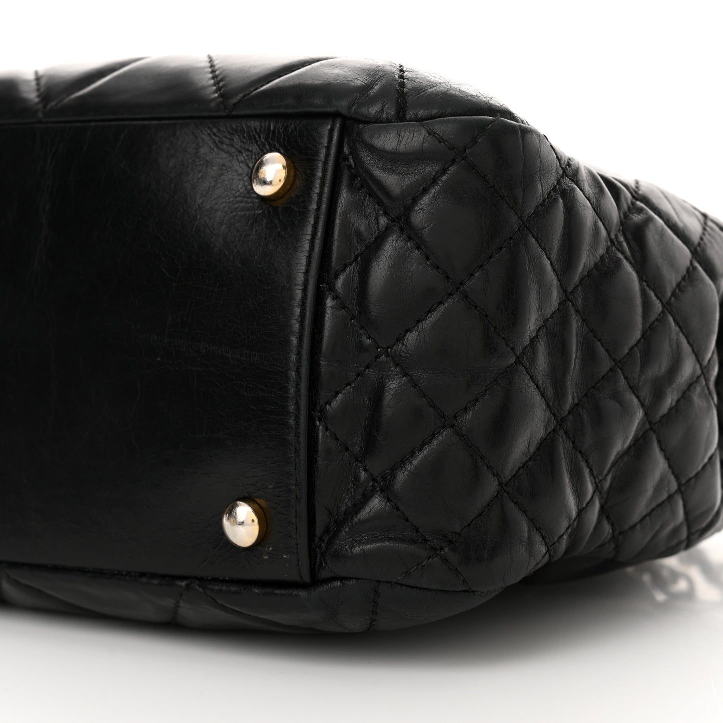 Glazed Calfskin Quilted Medium Daily Walk Flap Black
