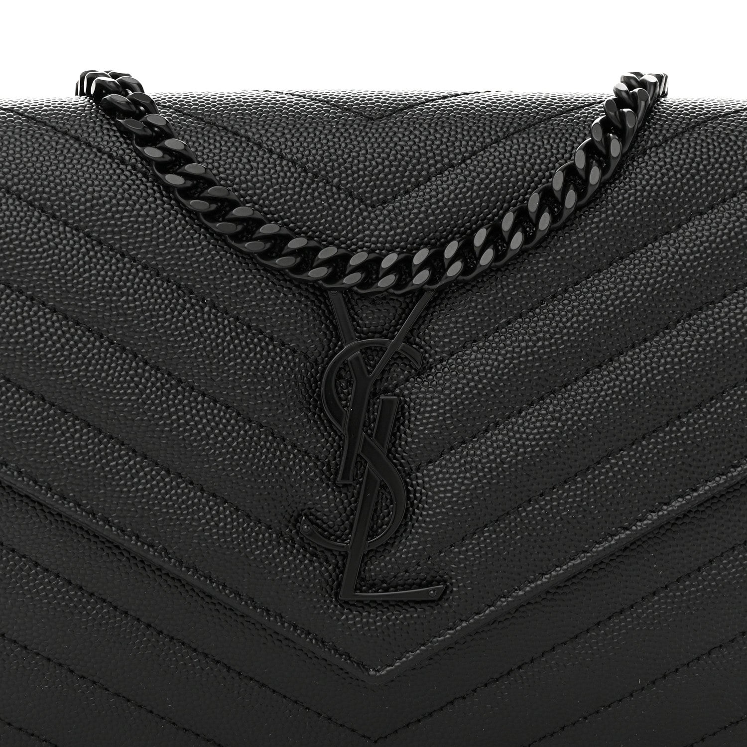 Saint Laurent Grain De Poudre Matelasse Chevron Monogram Monochrome Chain Wallet Black 9 of 12