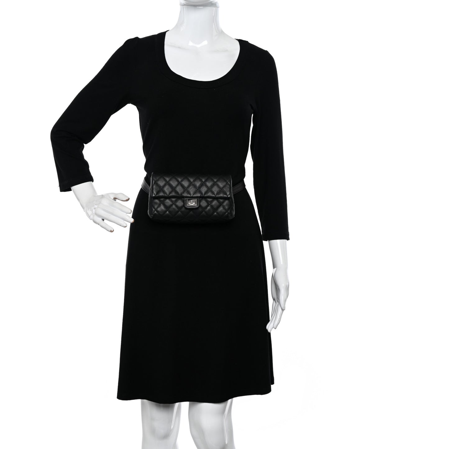 Grained Calfskin Quilted 2.55 Reissue Flap Belt Bag Clutch Black