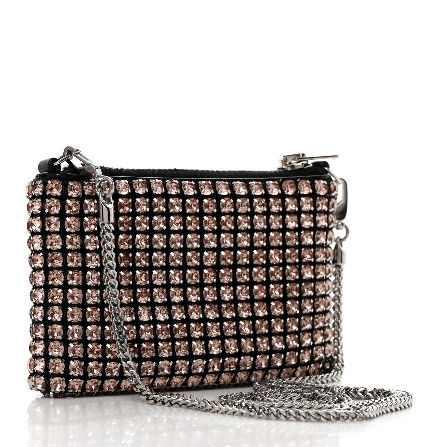 Mesh Crystal Rhinestone Nano Heiress Shoulder Bag Black Pink