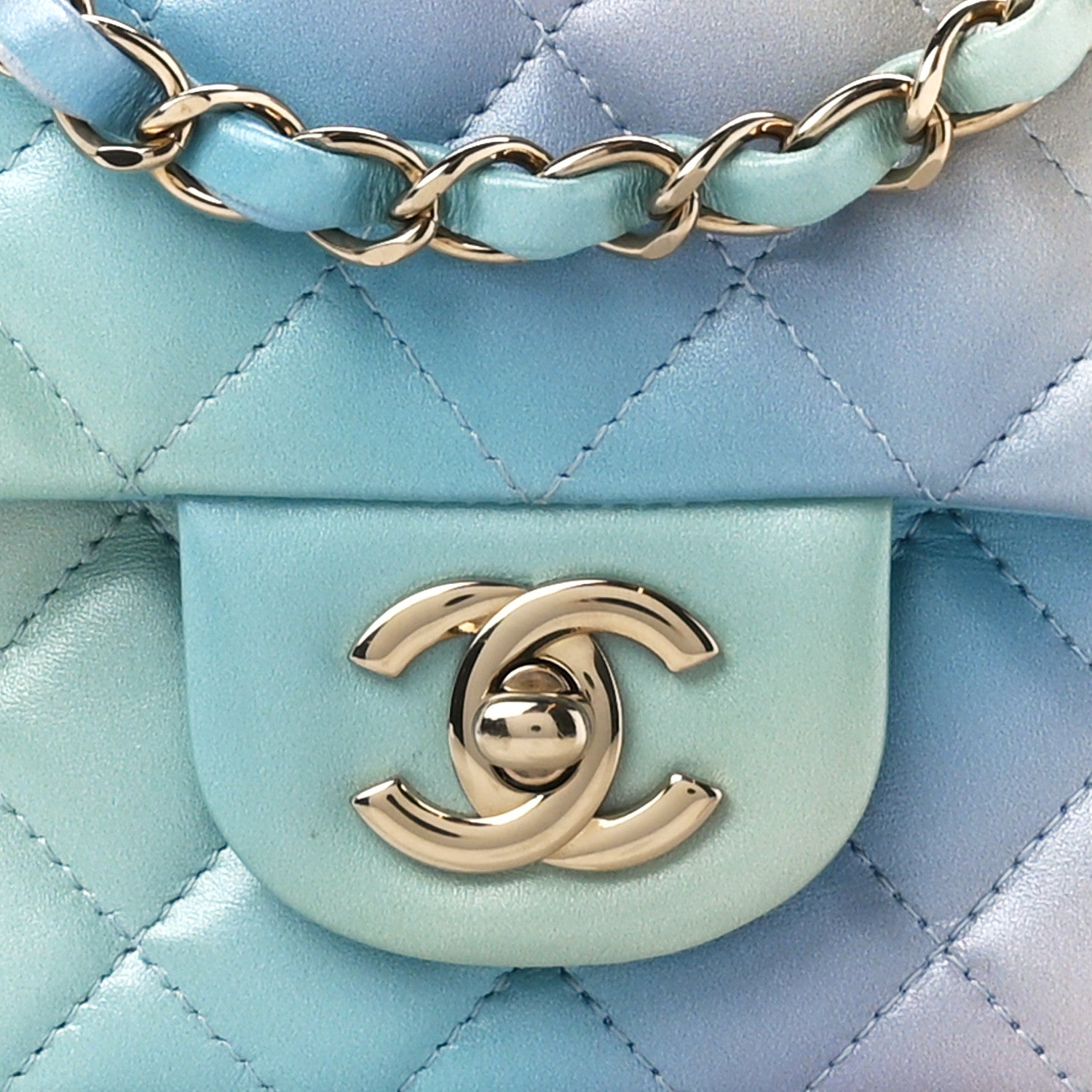 Chanel Lambskin Quilted Tie Dye Ombre Mini Rectangular Flap Blue Multicolor 9 of 14