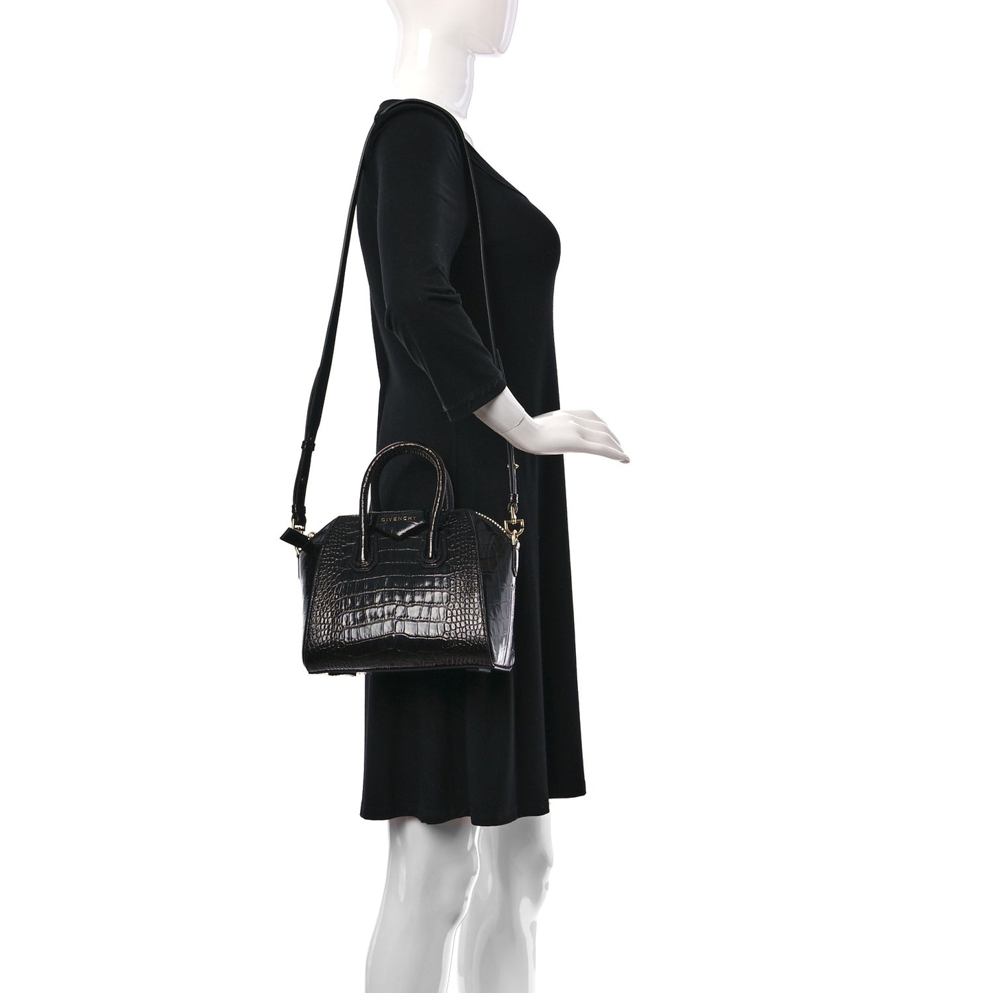 Calfskin Crocodile Embossed Mini Antigona Black