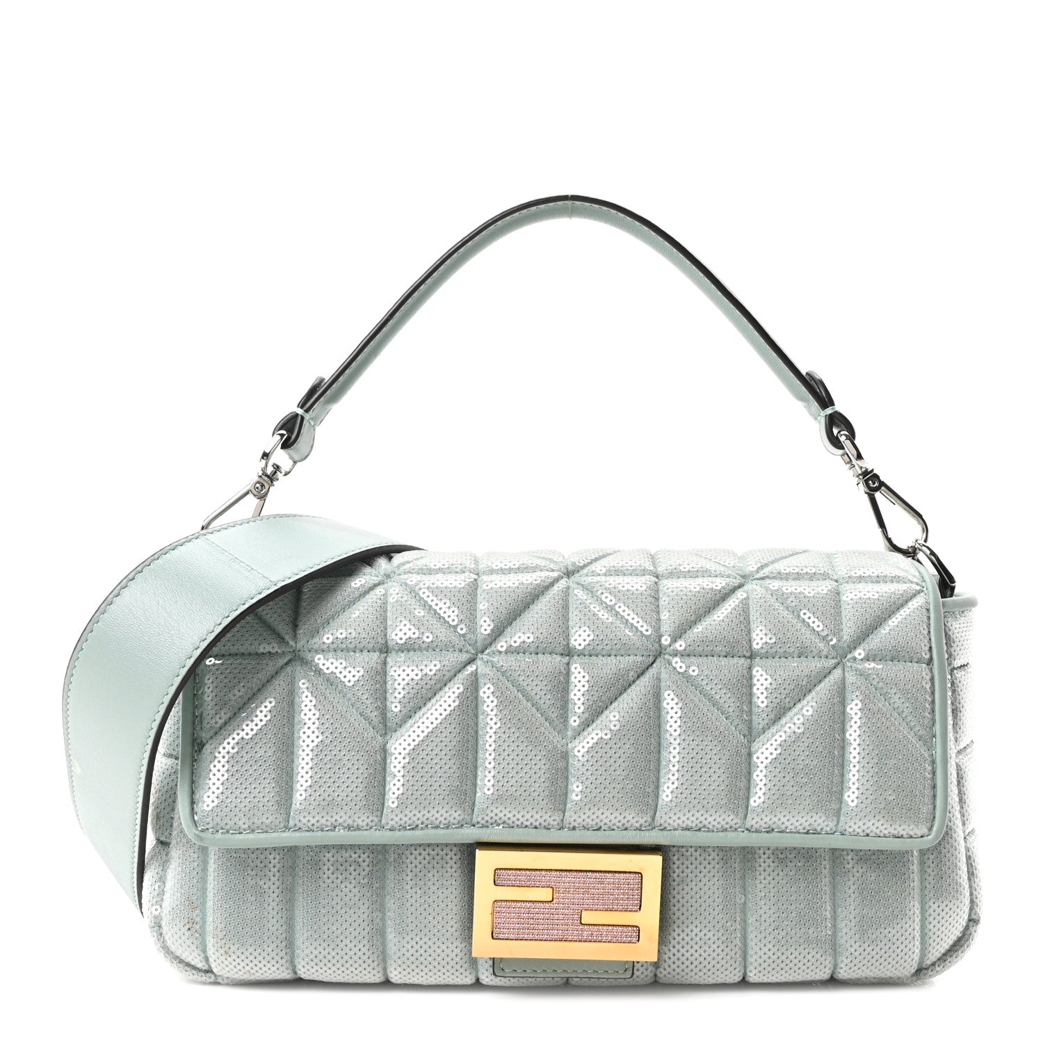 Fendi Sequin Paillettes Nappa Baguette Light Blue 1909294