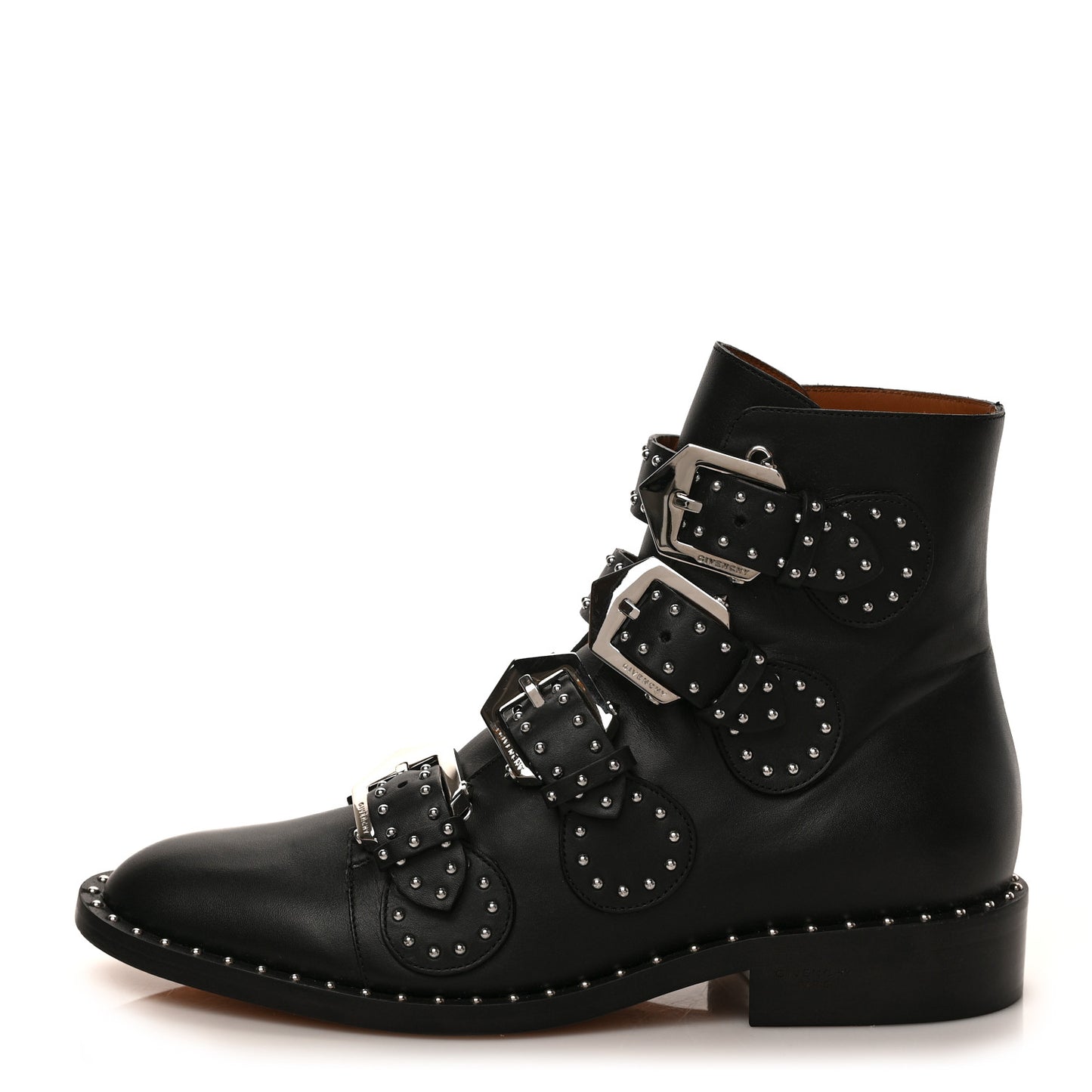 Calfskin Studded Prue Buckle Bootie 35.5 Black