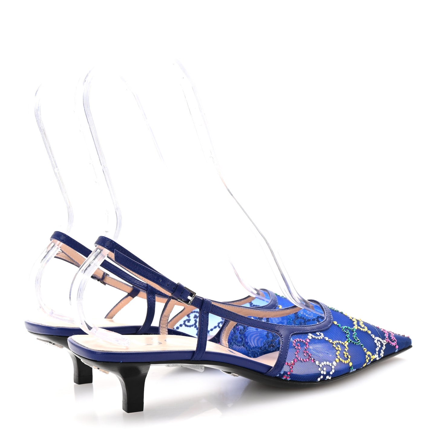Tela Retino Nappa Charlotte Crystal GG Monogram Square G 35mm Slingback Pumps 39 Splash Net Blue Witch