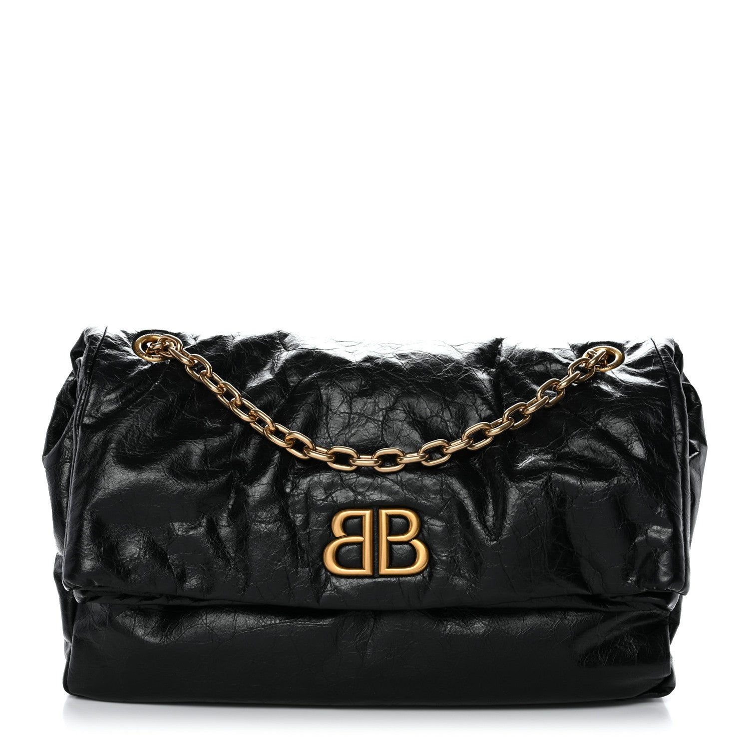 Balenciaga Arena Calfskin Medium Monaco Chain Shoulder Bag Black