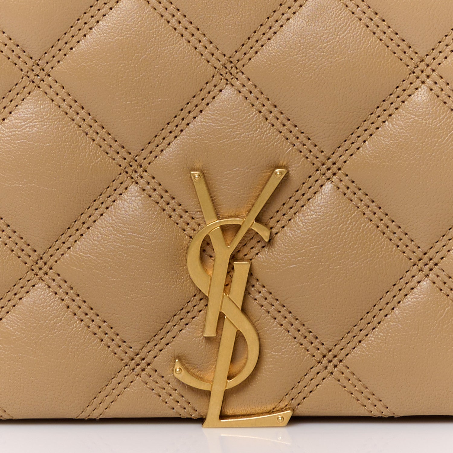 Saint Laurent Lambskin Diamond Quilted Becky Chain Wallet Natural Tan 8 of 13