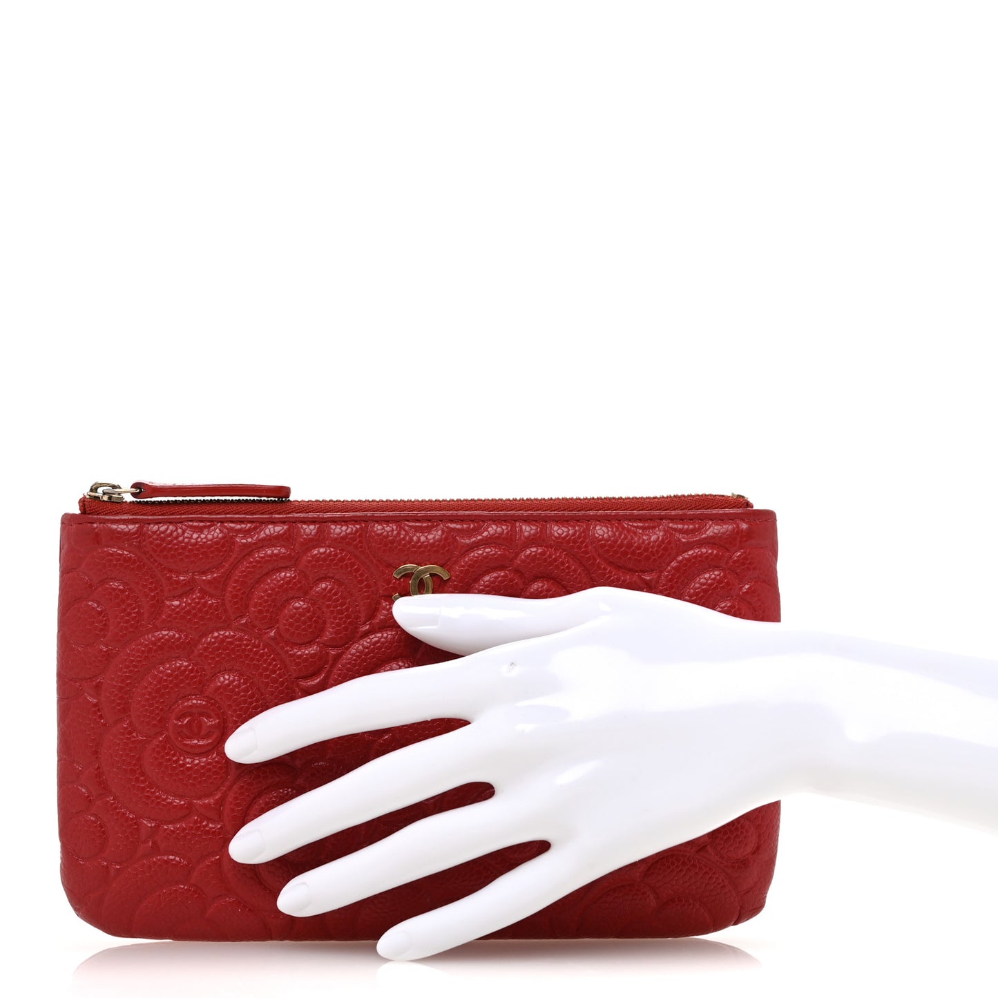 Caviar Camellia Embossed Cosmetic Pouch Red