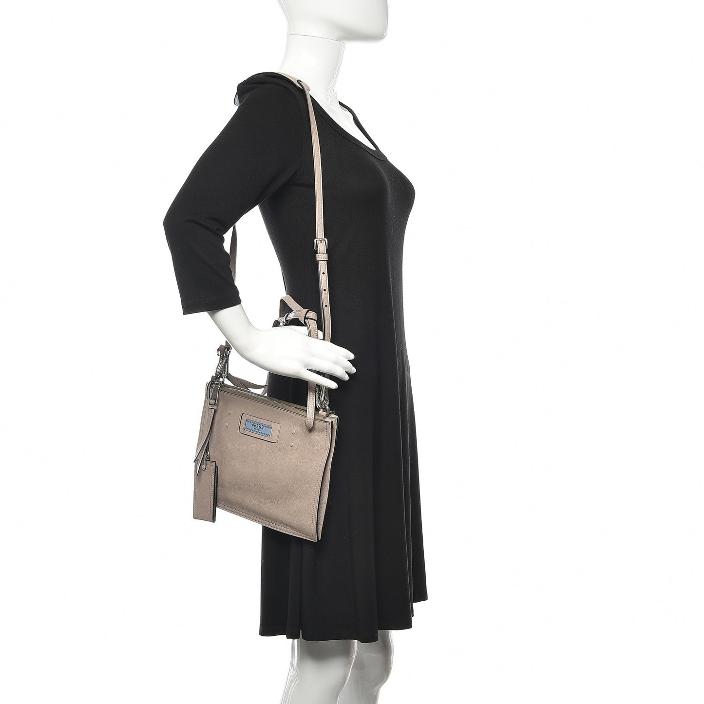 Glace Calf Etiquette Double Zip Crossbody Bag Pomice Astrale