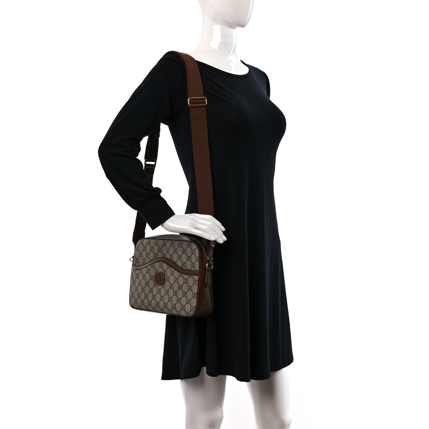 GG Supreme Monogram Azalea Calfskin Retro Interlocking G Messenger Shoulder Bag Beige Ebony Brown Sugar