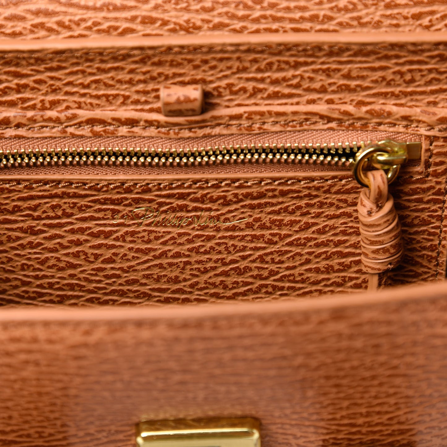 Shark Embossed Textured Calfskin Mini Pashli Satchel Caramel Cognac