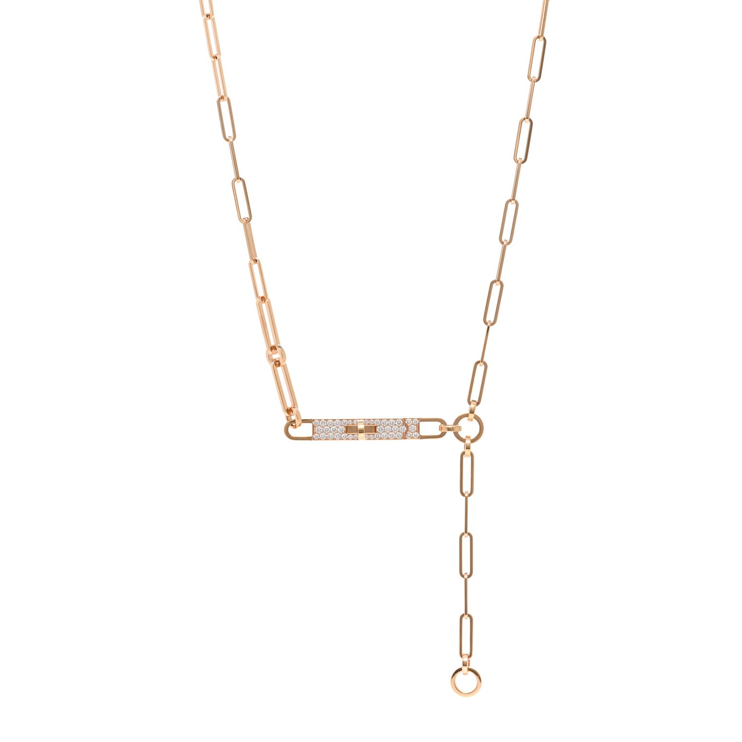18K Rose Gold Diamond Pave PM Kelly Chaine Lariat Necklace ST